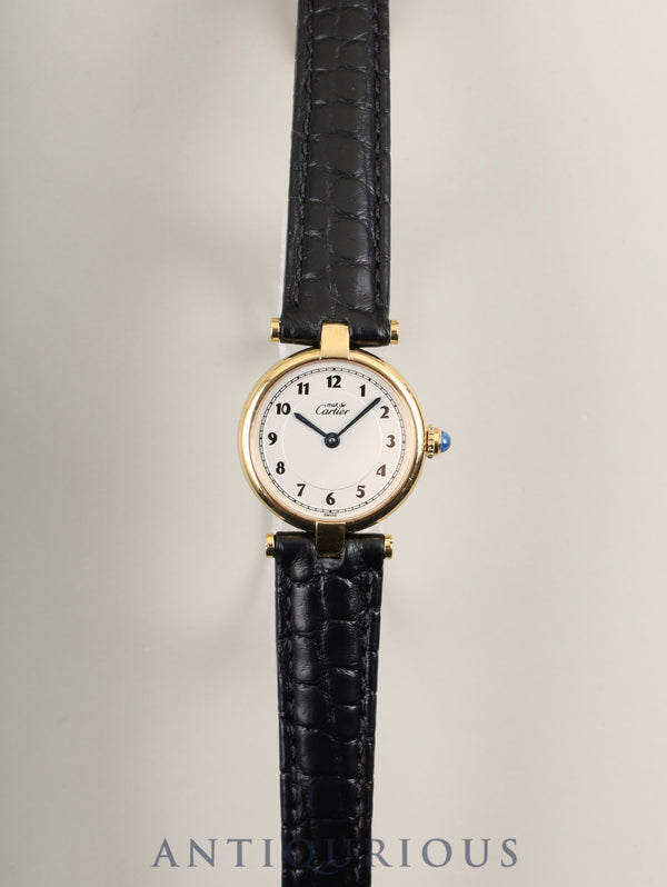 Cartier Must Vendôme VLC SM 590004 Quartz Caliber 90 SV925 Leather Strap with Genuine D-buckle (GP) Arabic Dial Overhauled