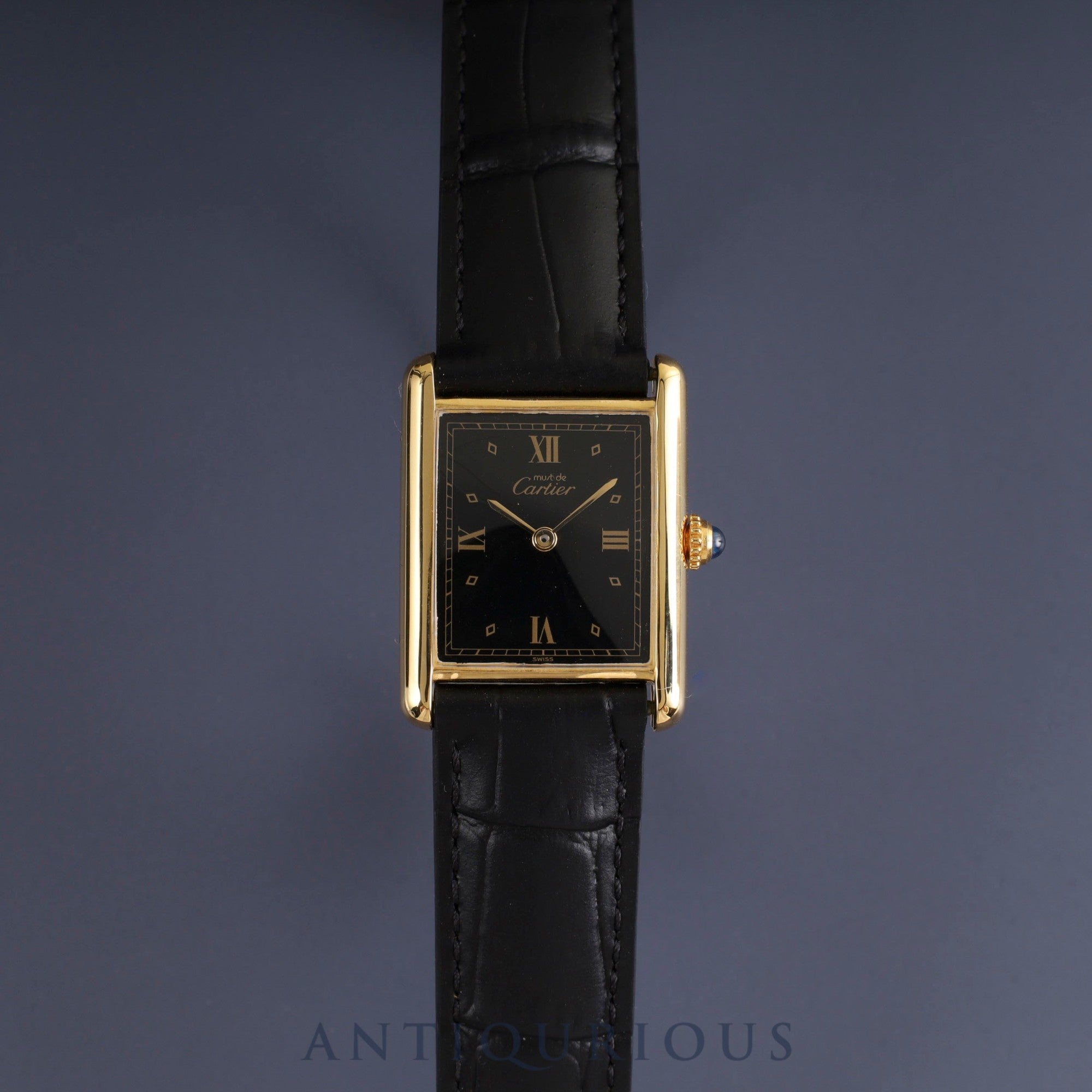カルティエ マストタンク LM W1001254 / 590005 クォーツ Cal.90 SV925 革 純正Dバックル(GP) ブラック飛びローマン文字盤 保証書(1990年) オーバーホール済み 新品仕上げ済み