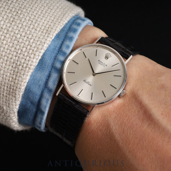 ロレックス チェリーニ 3833 手巻き Cal.1600 750 革 純正尾錠(GP) シルバー文字盤 28番(1969年)箱 冊子 保証書 オーバーホール済み