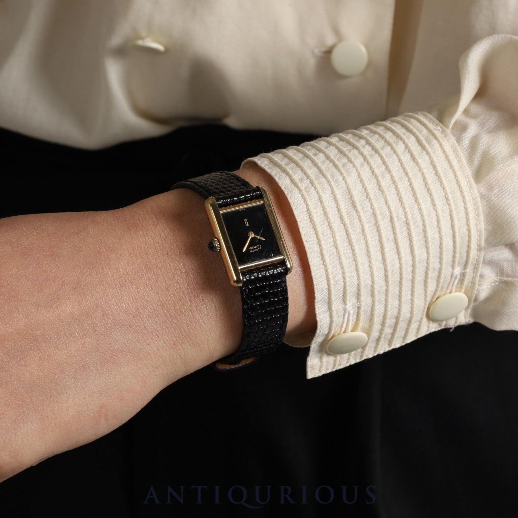 カルティエ マストタンク SM 手巻き Cal.78-1 SV925 革 純正尾錠 (GP) ブラックオニキス文字盤 1976年頃~1980年代初期頃 オーバーホール済み