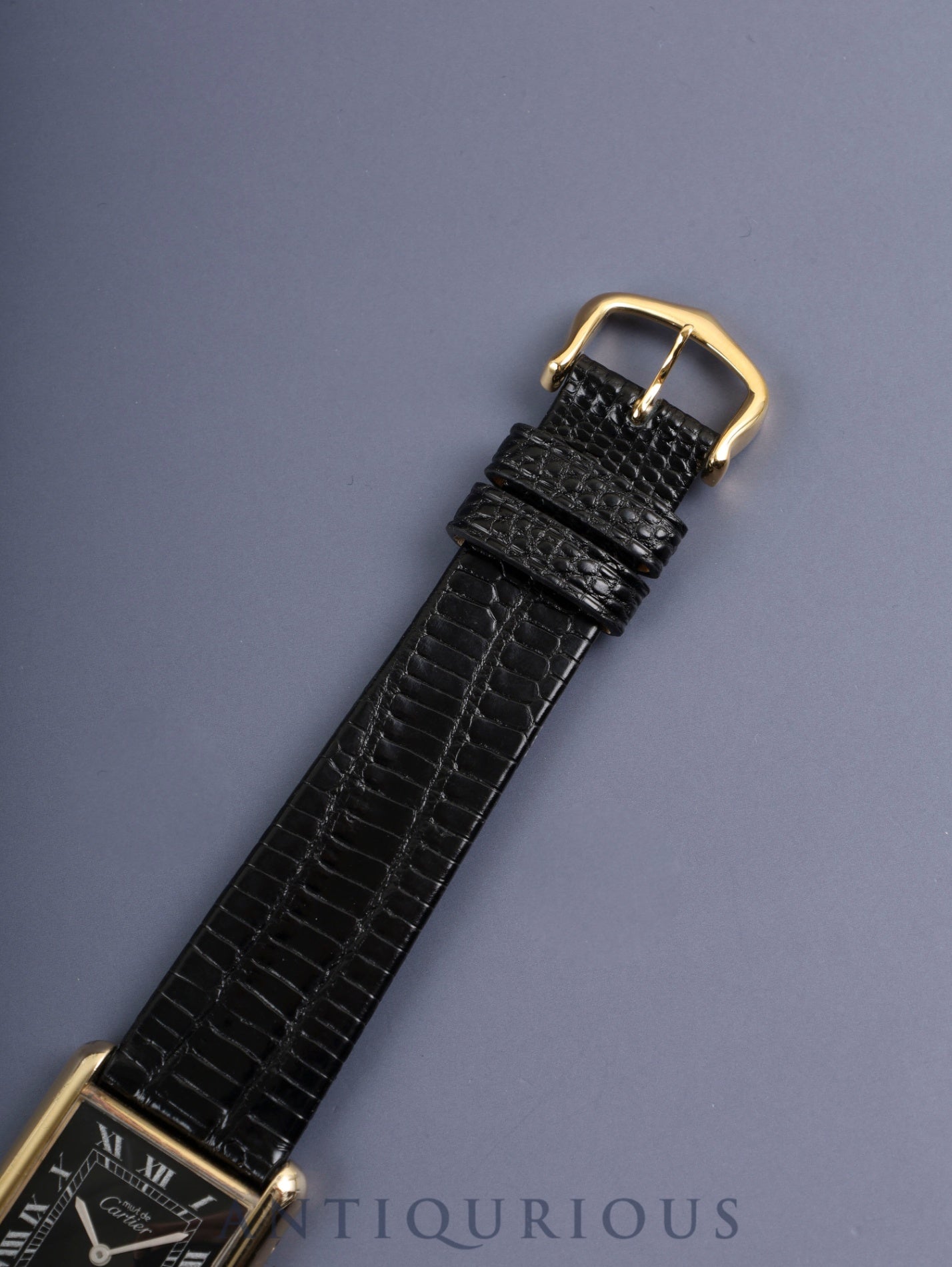 Cartier Must Tank LM Manual Winding Caliber 78-1 SV925 Leather Watch with Genuine Pin Buckle (GP) Black Roman Dial (SWISS Marking) Overhauled