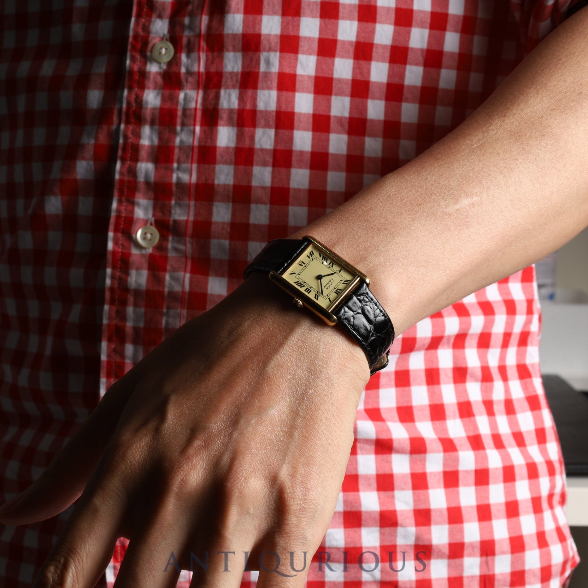 カルティエ マストタンク LM 590005 クォーツ Cal.90 SV925 革 純正尾錠(GP) アイボリーローマン文字盤 1982年頃~1995年頃 オーバーホール済み