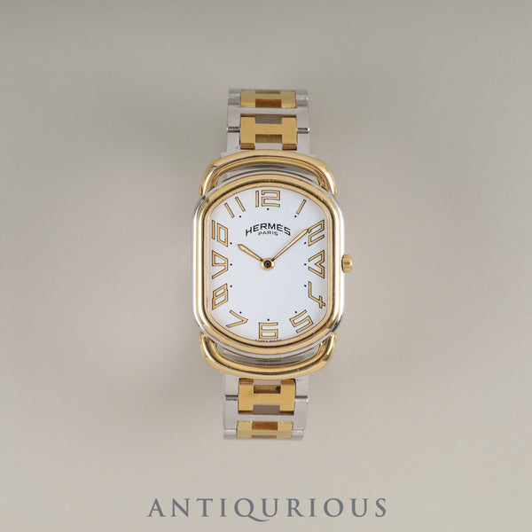 エルメス ラリー 82.03.76 クォーツ Cal.256.041 SS/GP SS/GP ホワイトローマン文字盤 オーバーホール済み