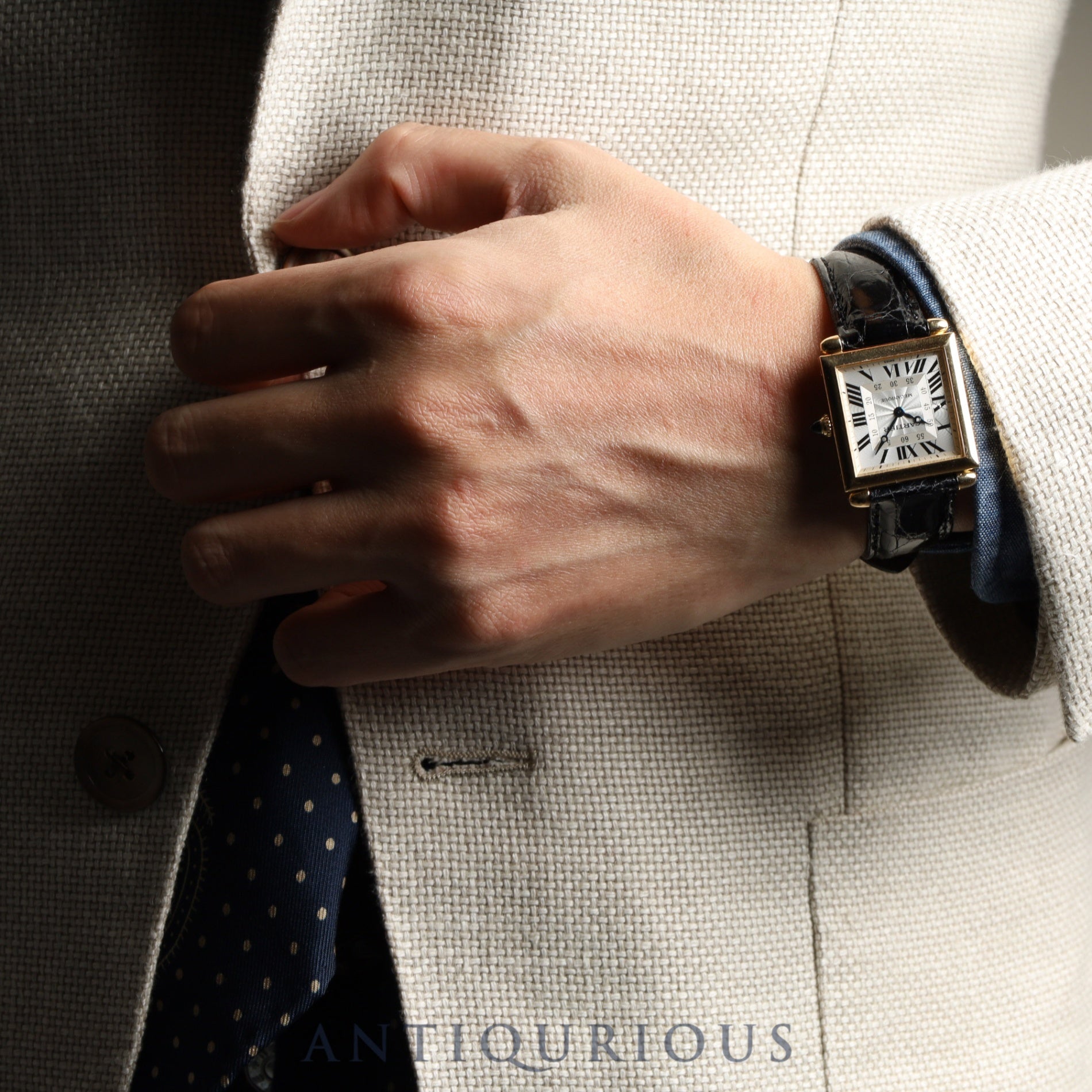 カルティエ タンクオビュ LM 2380 / W1516956 手巻き Cal.430MC 750YG 革 純正尾錠(GP)シルバーギョーシェ文字盤 カルティエアフターサービス済み オーバーホール済み