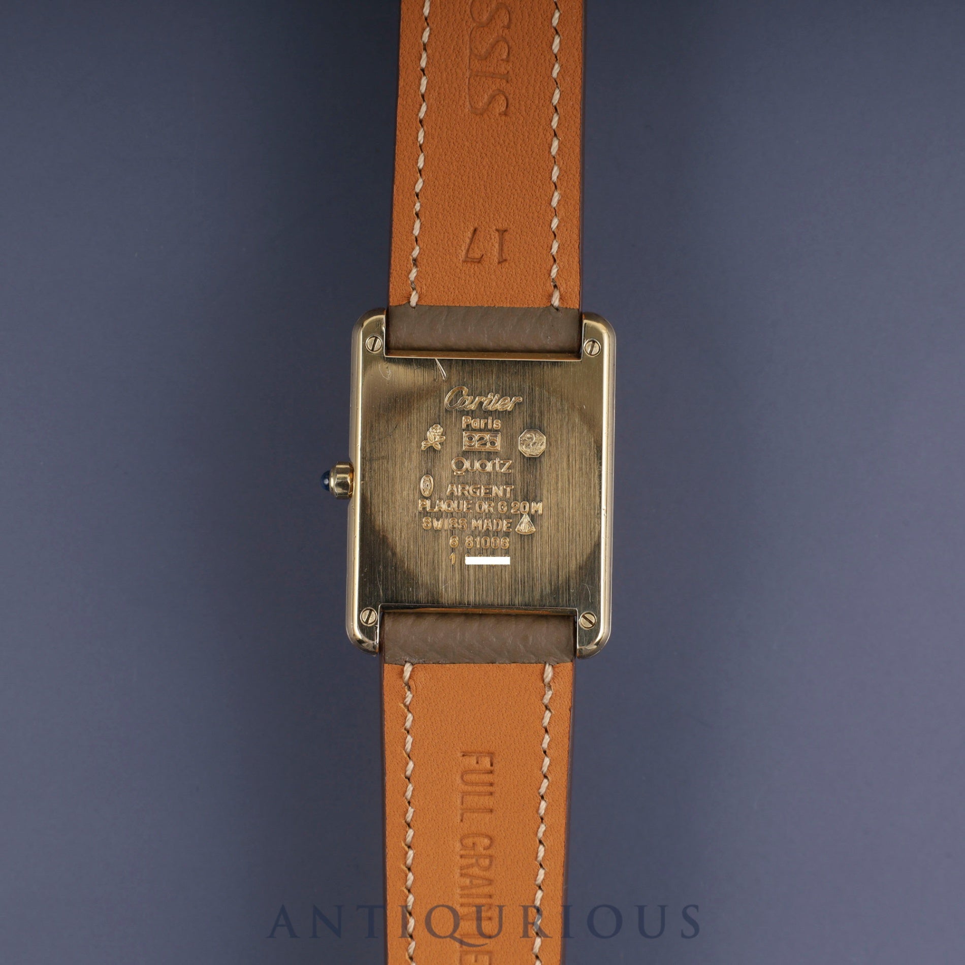 Cartier Must Tank LM 6 81006 Quartz Cal.81 SV925 Leather Genuine Buckle (GP) Silver Flying Roman Dial Overhauled