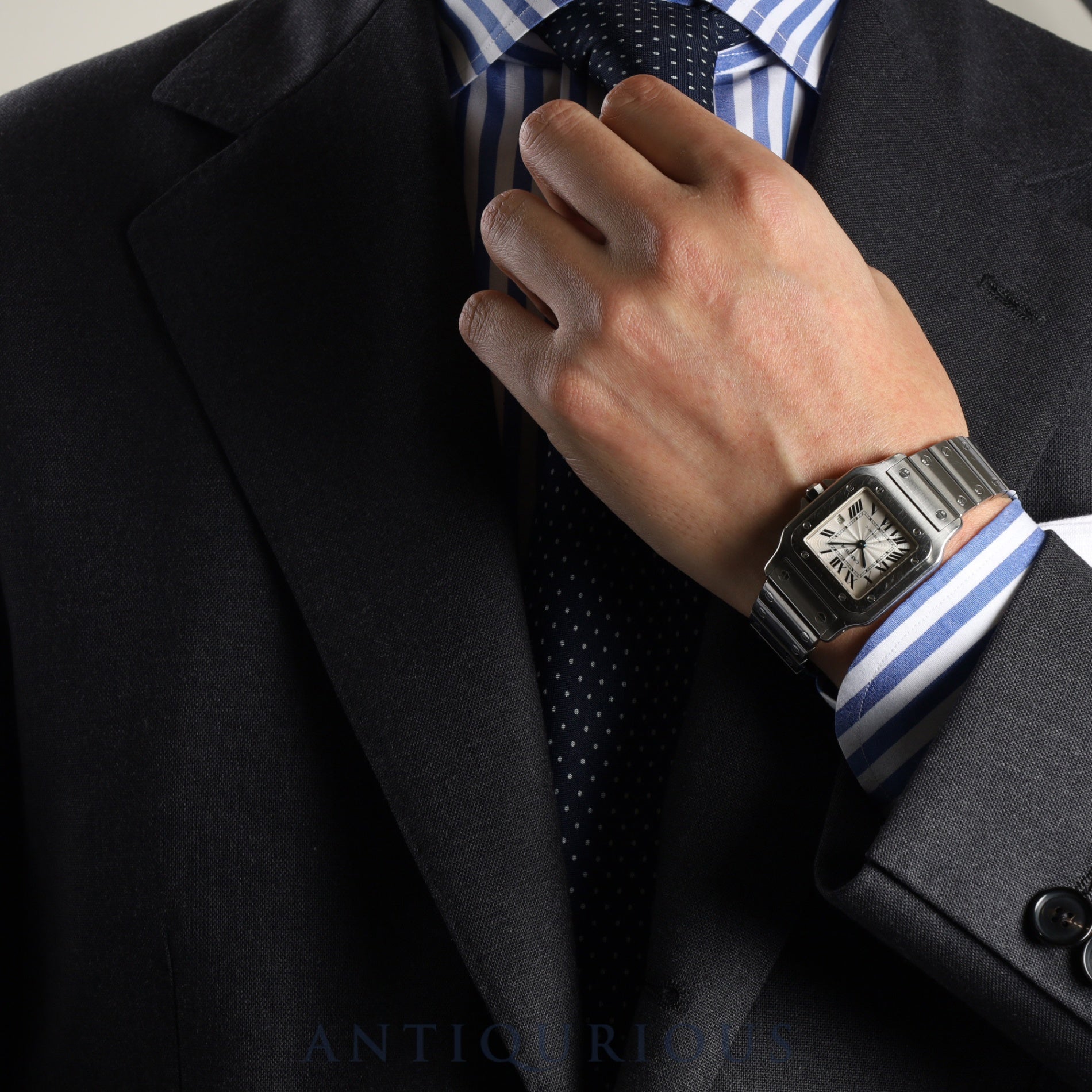 カルティエ サントス ガルベ LM 2319 自動巻き SS SS ギョーシェシルバーローマン文字盤 オーバーホール済み