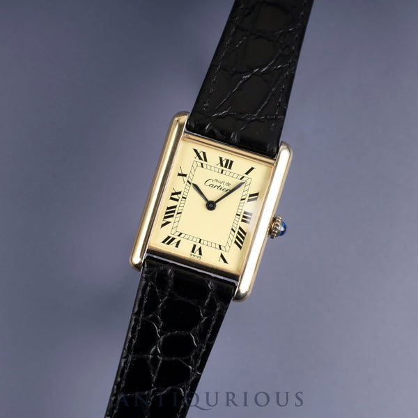 Cartier Must Tank LM Manual winding Cal.78-1 SV925 Leather Genuine buckle (GP) Ivory Roman dial Overhauled