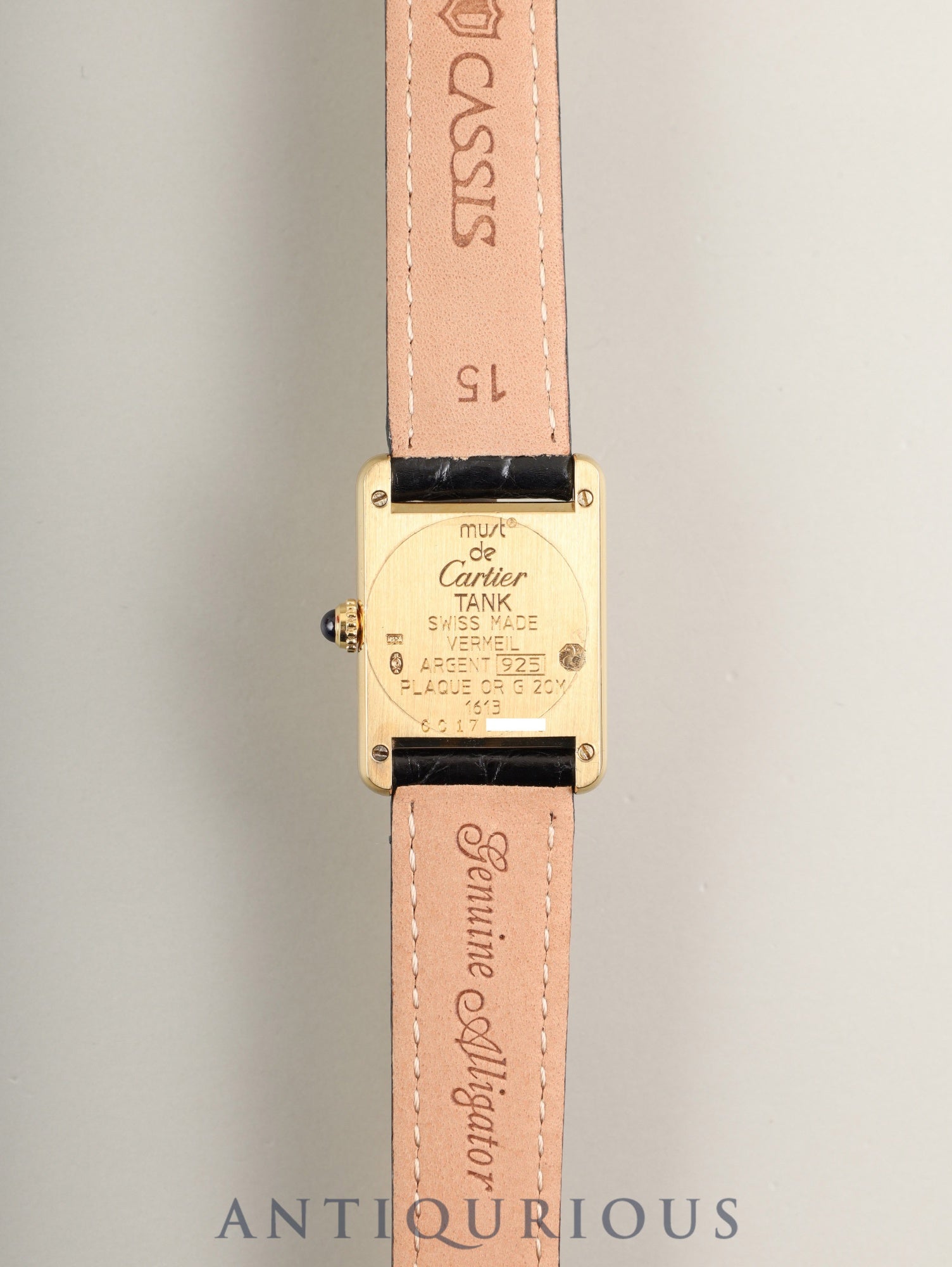 Cartier Must Tank SM 1613 Quartz Caliber 057 SV925 Leather Watch with Genuine D-Buckle (GP) and Side Trinity Dial (SWISS Markings), Circa 1982-1995, Box, Genuine Leather Strap, Overhauled