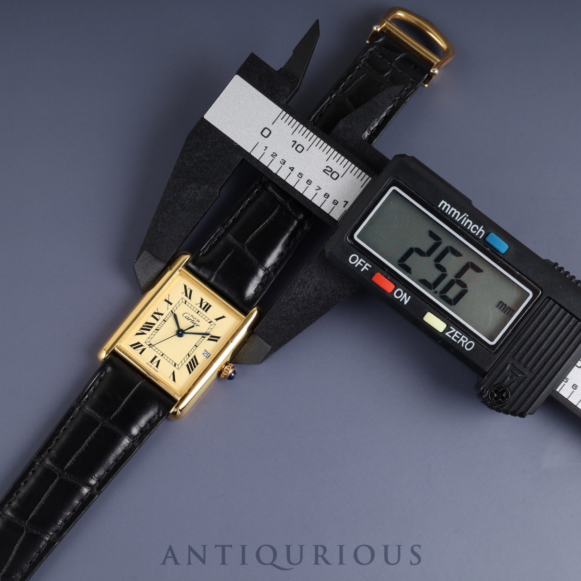 Cartier Must Tank GM (XL) 2413 Quartz Caliber 687 SV925 with Genuine Leather Strap and Genuine D-Buckle (GP), Ivory Roman Dial, Overhauled