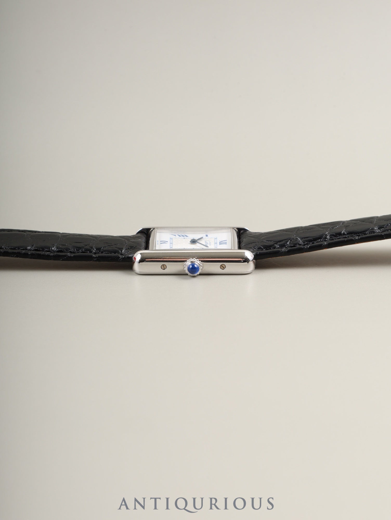 Cartier Must Tank MM W1014054 / 2416 Quartz Caliber 057 SV925 Leather Strap with Genuine D-Clasp (Stainless Steel) White Roman CC Dial (SWISS MADE Marking) Box Overhauled