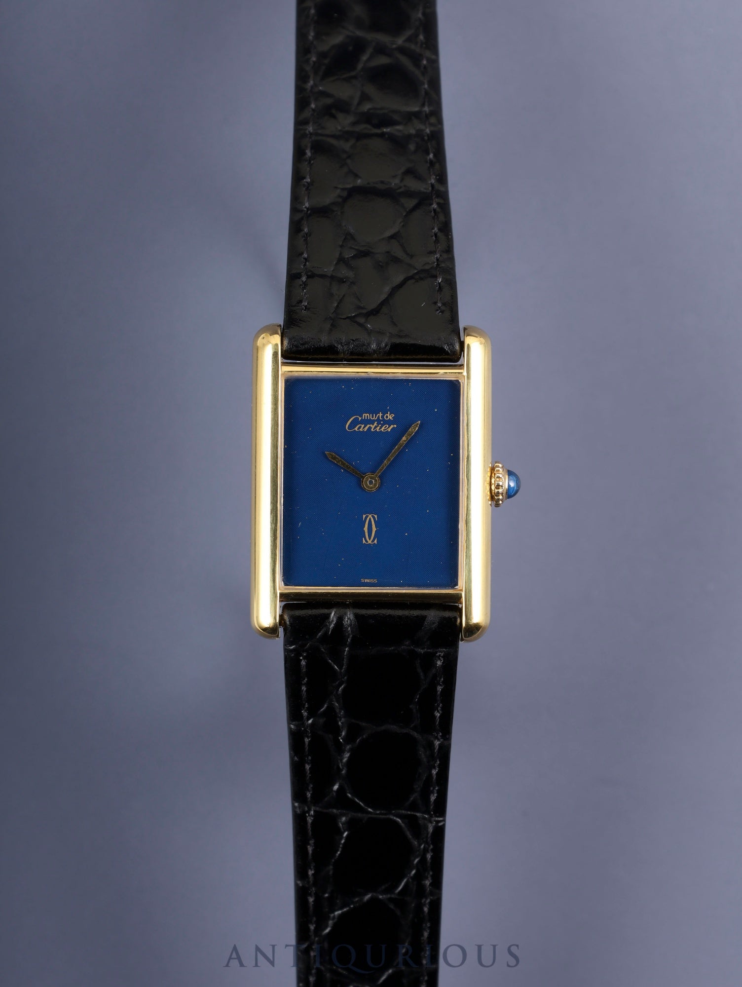 カルティエ マストタンク LM 手巻き Cal.78-1 SV925 革 純正尾錠(GP) ラピスラズリ文字盤(SWISS表記) オーバーホール済み 新品仕上げ済み