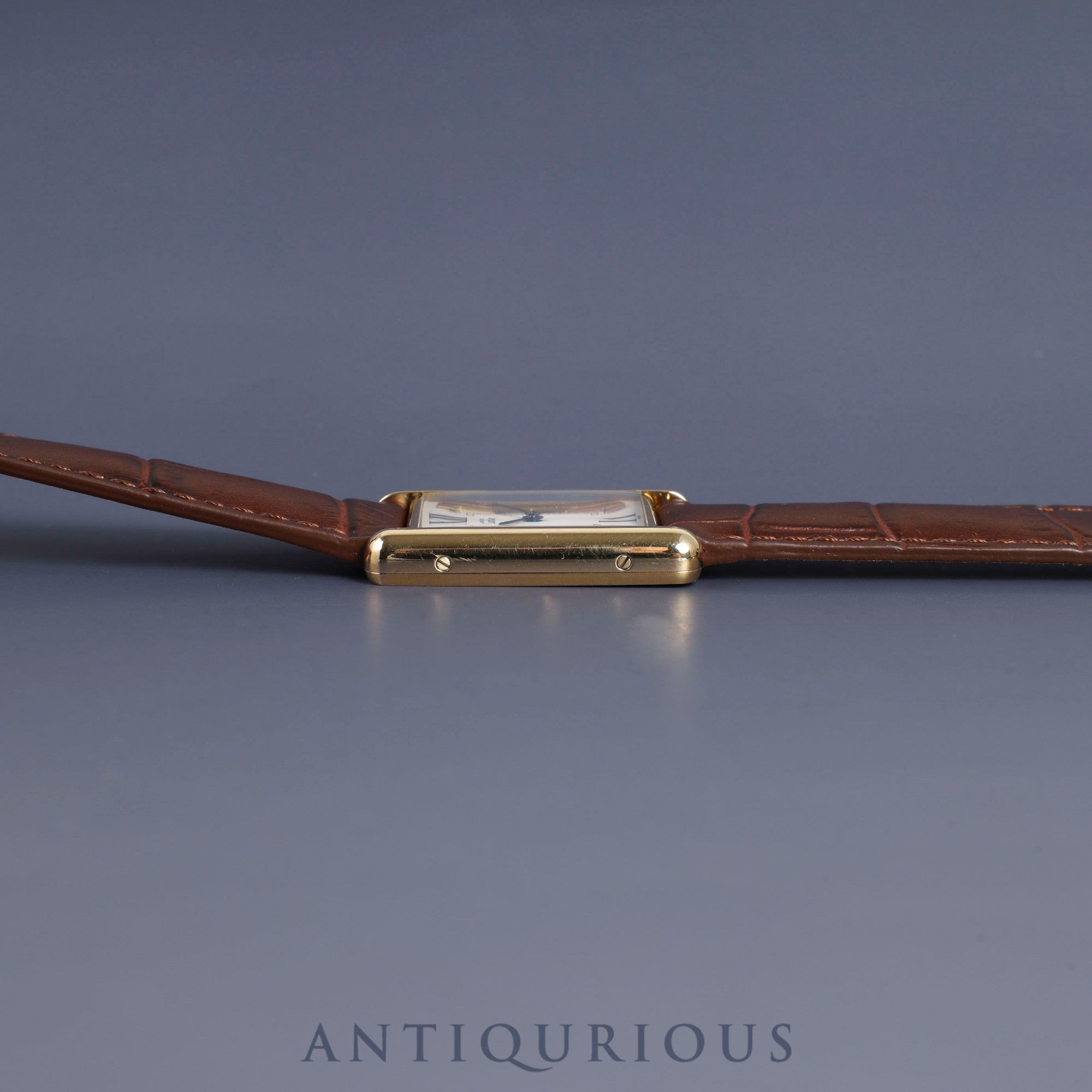 CARTIER MUST TANK LM 1615 Quartz Cal.90 SV925 Leather Genuine D-buckle (GP) Trinity dial Overhauled