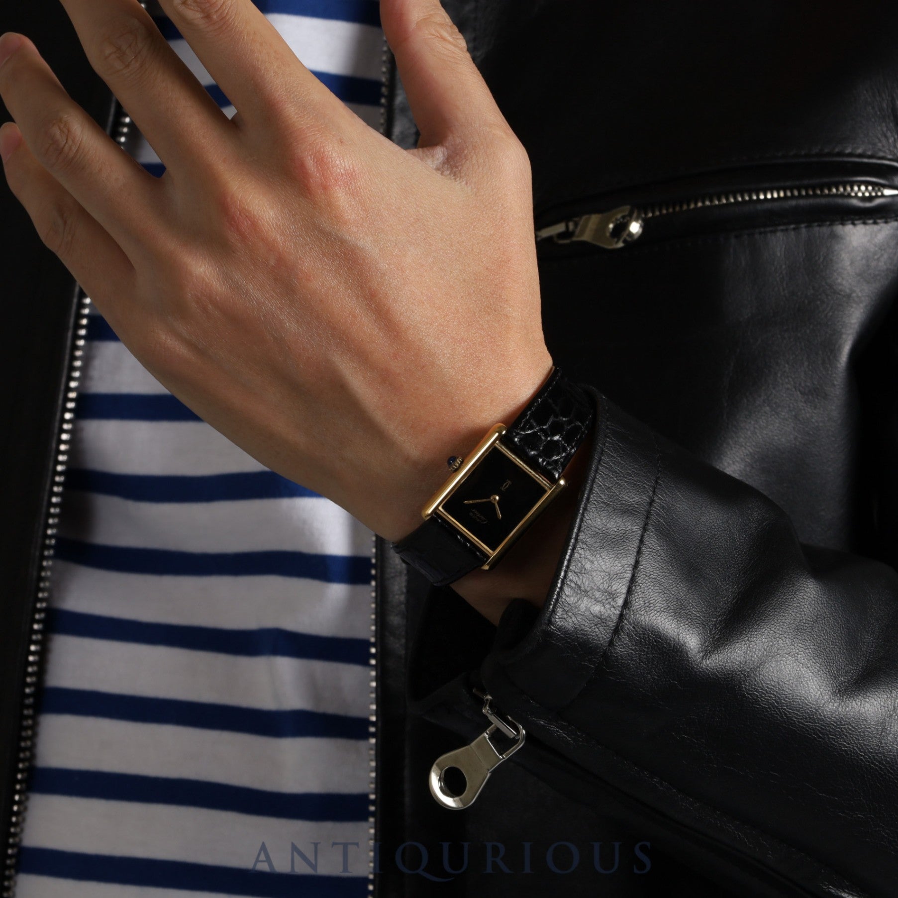 カルティエ マストタンク LM 手巻き Cal.78-1 SV925 革 純正尾錠(GP)ブラックオニキス文字盤 オーバーホール済み 新品仕上げ済み