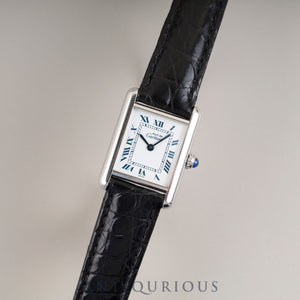Cartier Must Tank SM W1001565 / 1614 Quartz Caliber 057 SV925 Leather Strap with Genuine D-Buckle (Stainless Steel) White Roman Dial Overhauled