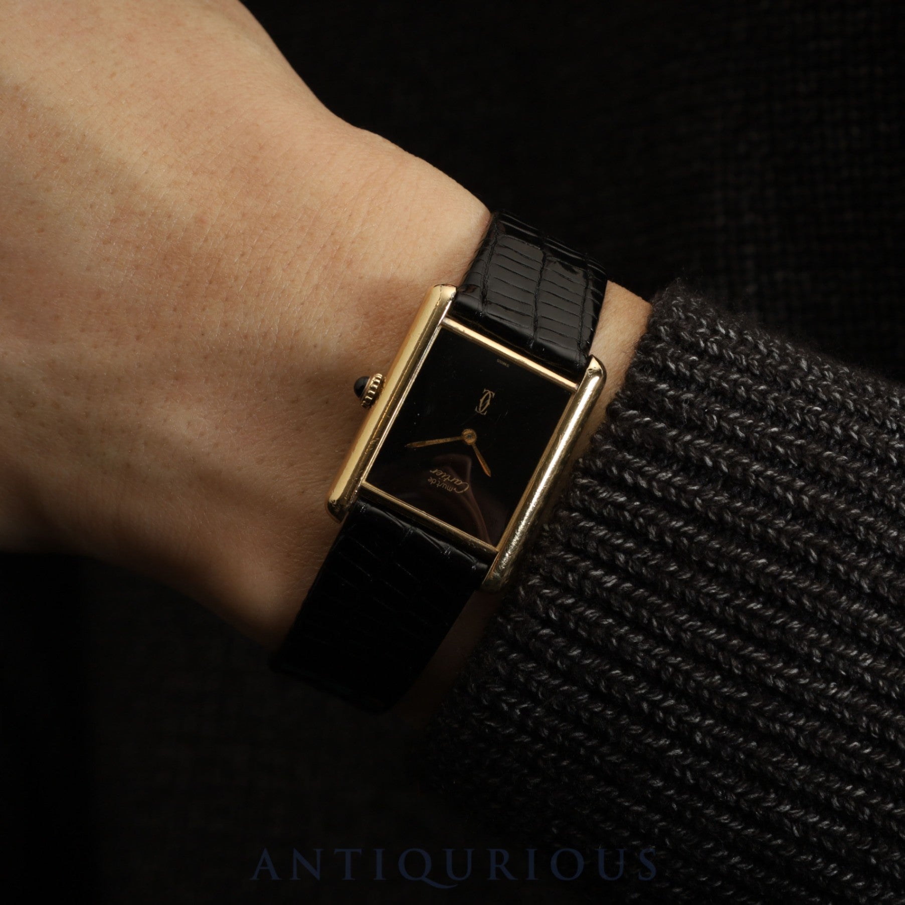 Cartier Must Tank LM Manual Winding Caliber 78-1 SV925 Leather Strap with Genuine GP Buckle, Onyx Dial, Circa 1976-1981, Overhauled