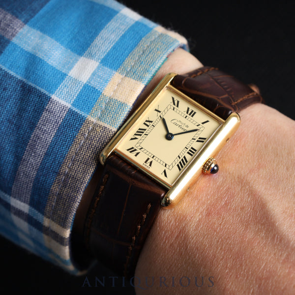 Cartier Must Tank LM 590005 Quartz Cal.90 SV925 Leather Genuine Buckle (GP) Ivory Roman Dial Warranty (1995) Overhauled and refinished to like new condition