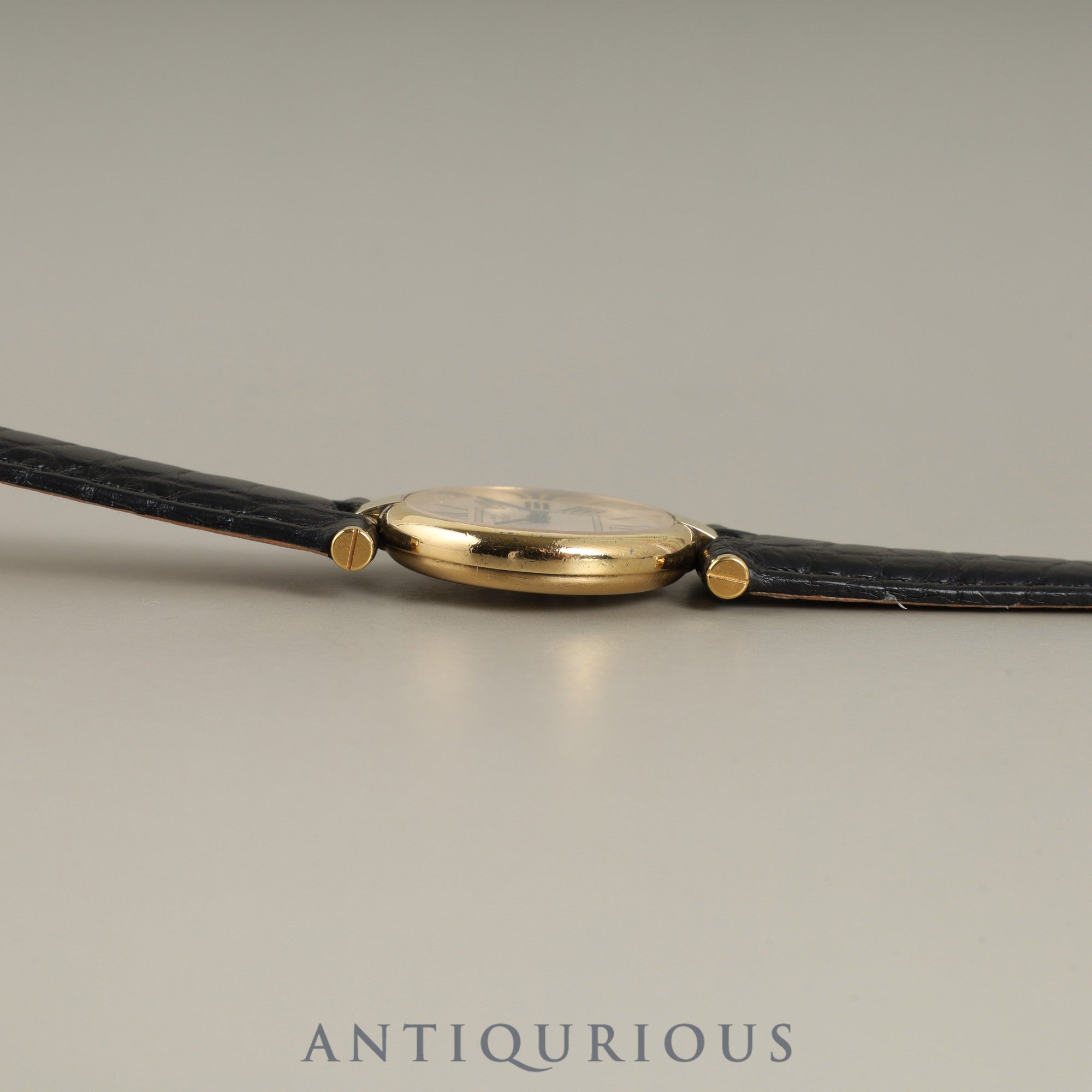 Cartier Must Vendôme VLC SM 590004 Quartz Caliber 90 SV925 Leather Watch with Genuine D-buckle (GP) Opalescent Dial Overhauled