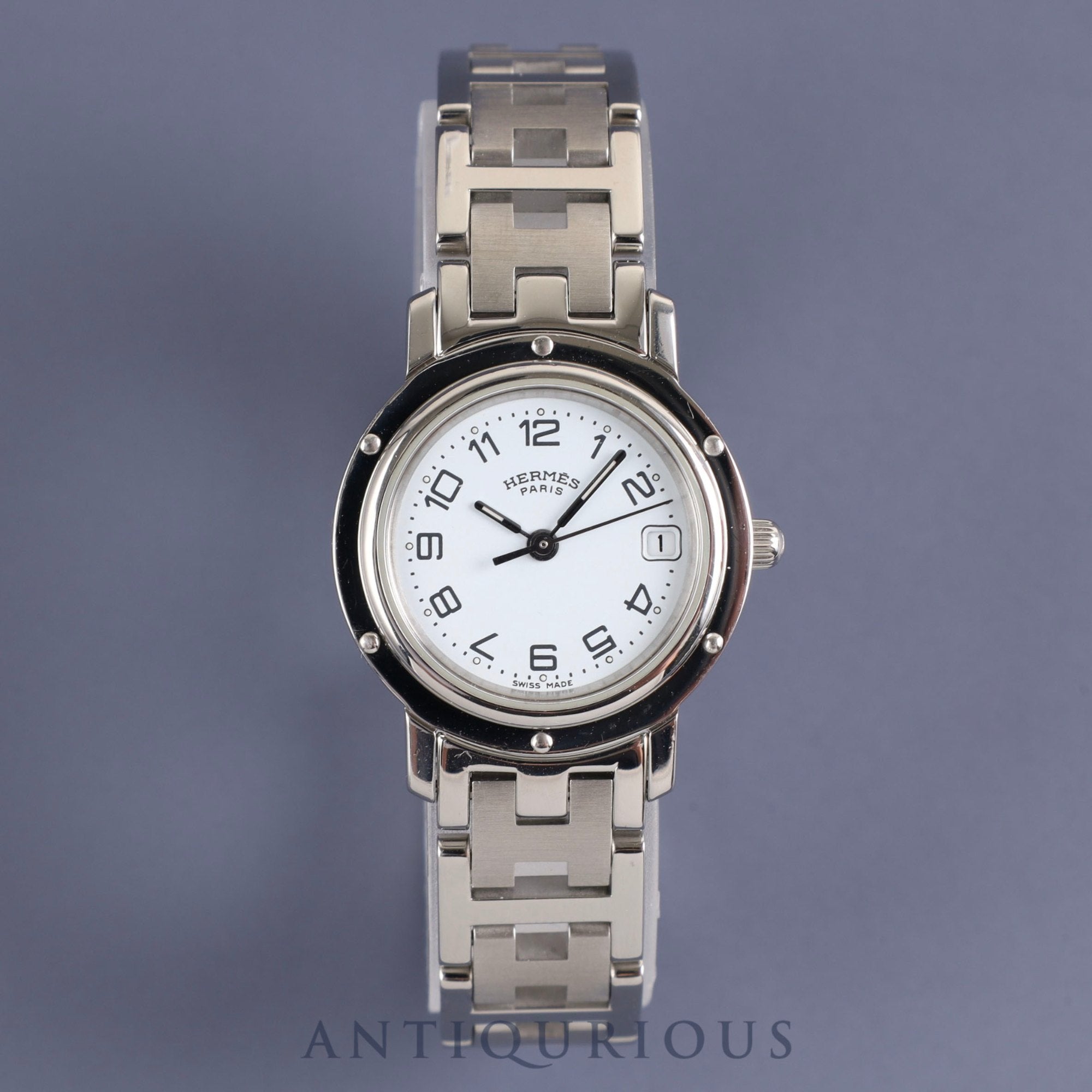 Hermes Clipper CL4.210 Quartz SS SS White Arabic Dial 24.0mm Box Warranty (2003) Overhauled
