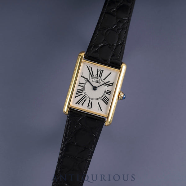 Cartier Must Tank LM 590005 Quartz Caliber 90 SV925 Leather Strap with Genuine GP Buckle, Opalescent Dial, Circa 1982-Circa 1995, Overhauled