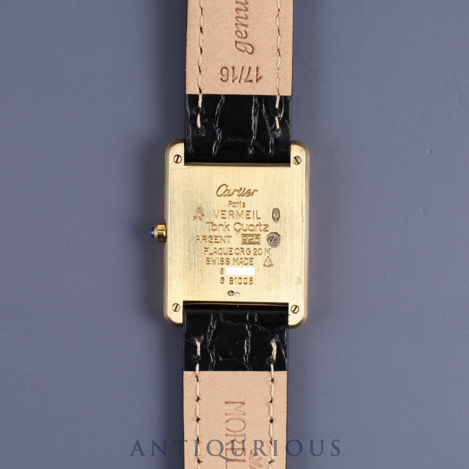 カルティエ マストタンク LM 681006 クォーツ Cal.81 SV925 革 純正尾錠(GP) ブラックオニキス文字盤 オーバーホール済み