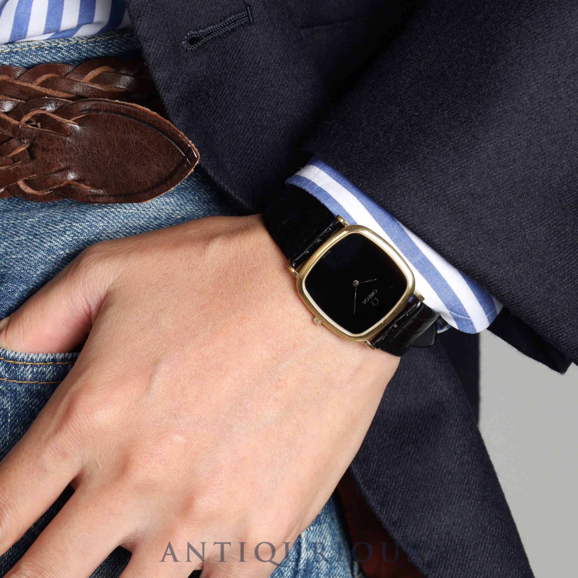 オメガ デ・ヴィル 195 077.2 クォーツ Cal.1378 GP 革 純正尾錠(GP)ブラック文字盤 オーバーホール済み