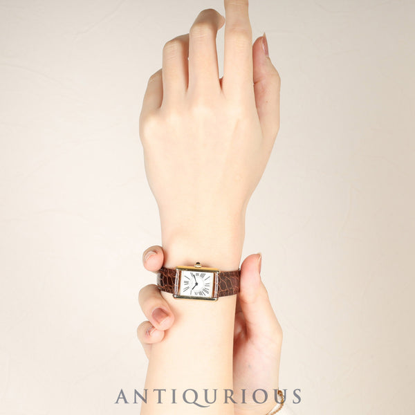 Cartier Must Tank SM W1005554 / 1613 Quartz Caliber - SV925 Leather Strap with Genuine D-Clasp (GP) Opalescent Dial Circa 1996-1998 Completely serviced at a Cartier boutique