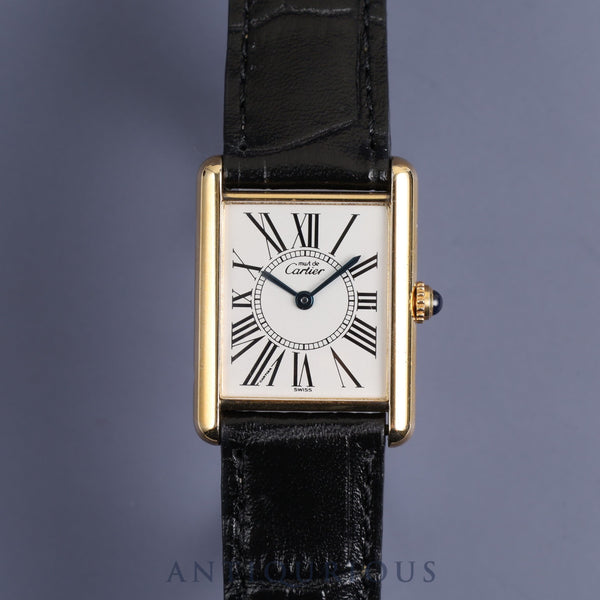 Cartier Must Tank LM 590005 Quartz Cal.90 SV925 Leather Genuine D Buckle (GP) Opalan Dial Overhauled