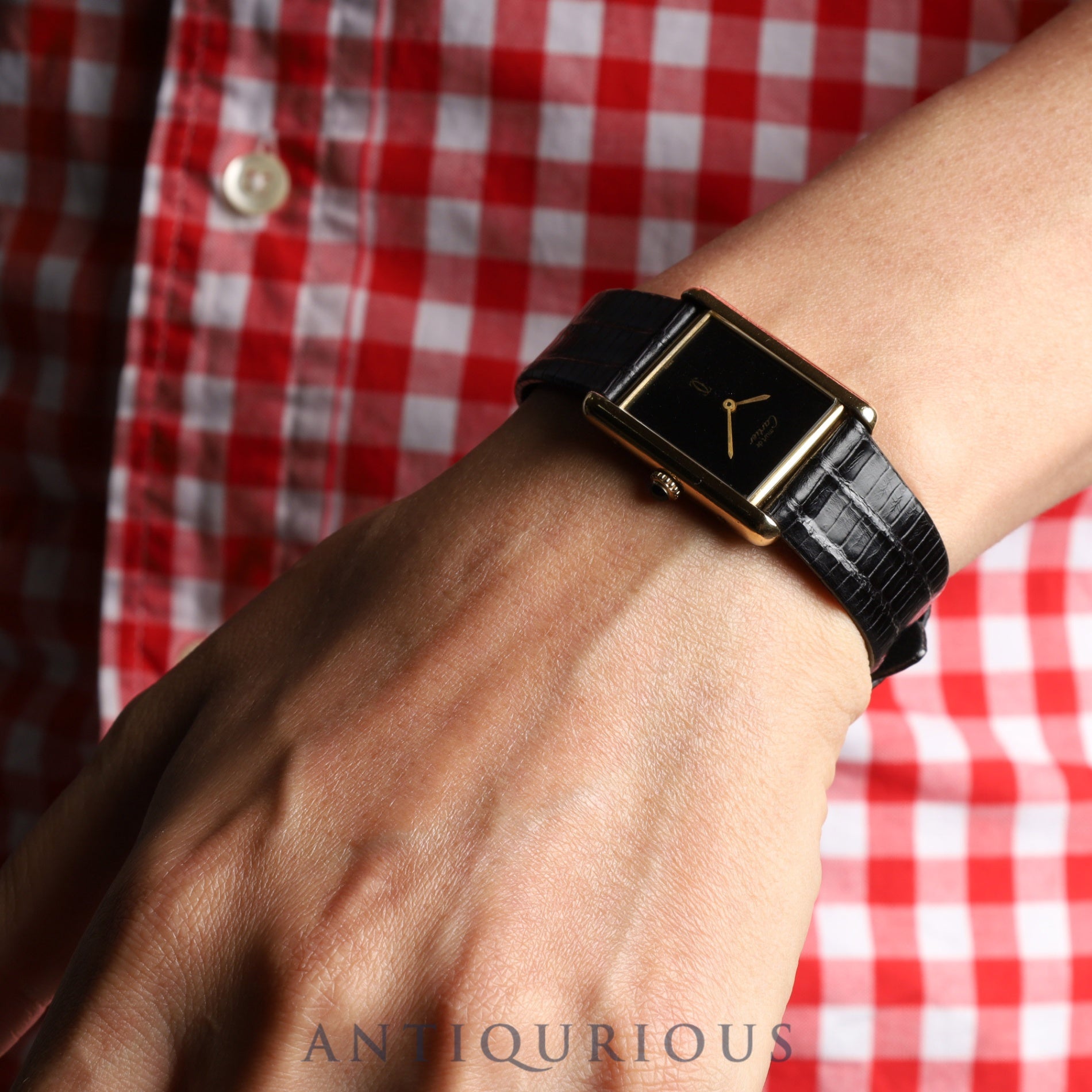 Cartier Must Tank LM Manual winding Cal.78-1 SV925 Leather Genuine buckle (GP) Onyx dial Overhauled