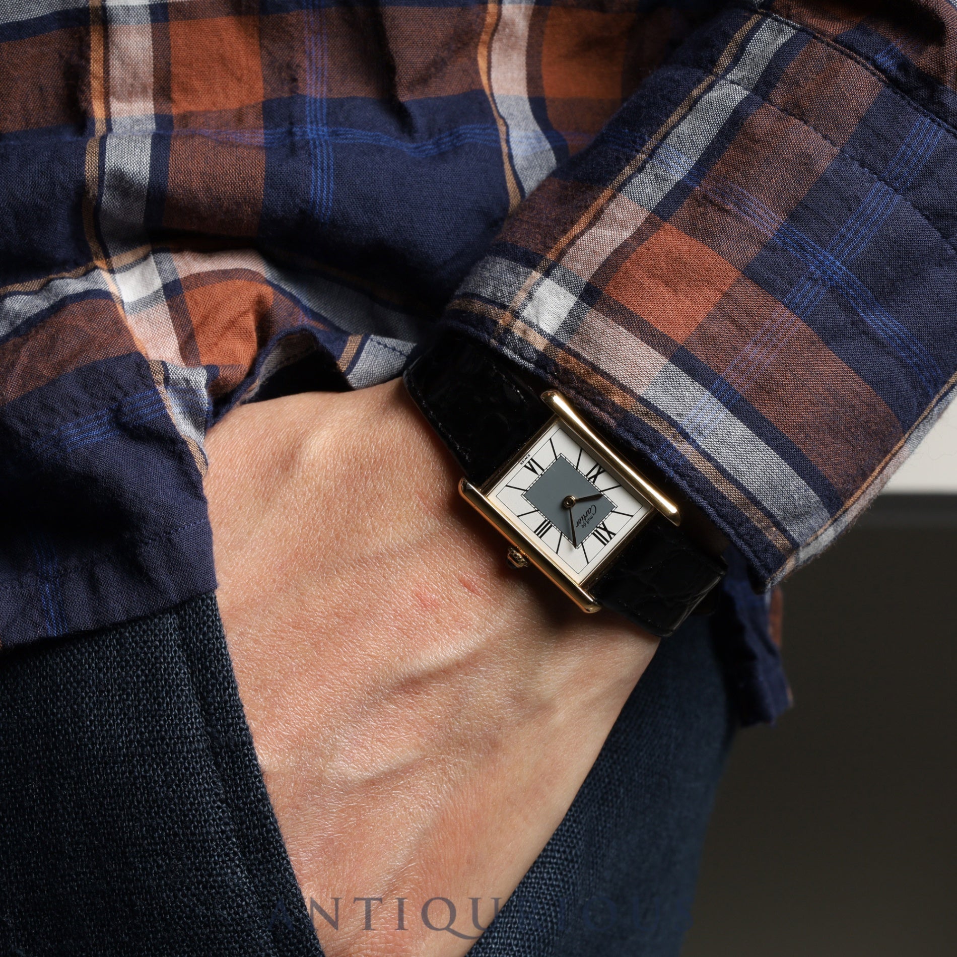 Cartier Must Tank LM 590005 Quartz Cal.90 SV925 Leather Genuine D-buckle (GP) Grey Roman dial Overhauled