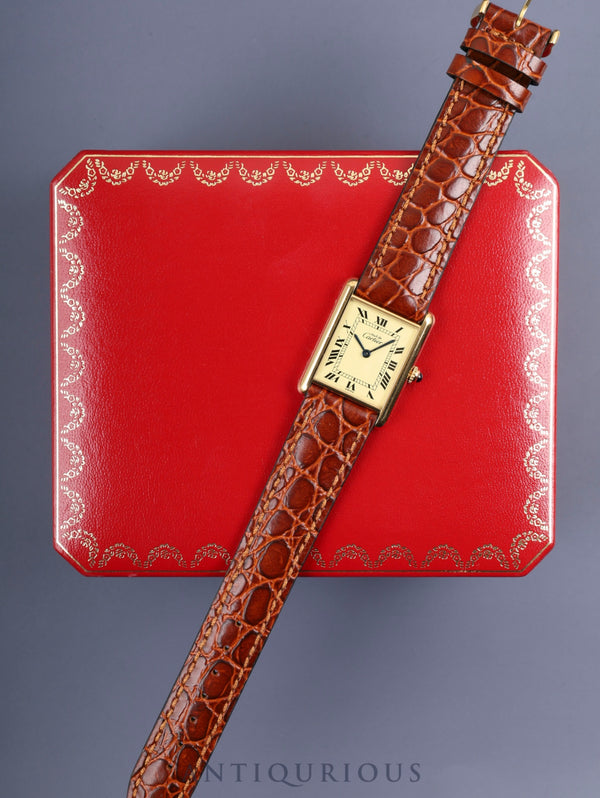 Cartier Must Tank LM W1002753 / 590005 Quartz Caliber 90 SV925 Leather Strap Genuine GP Buckle Ivory Roman Dial Box Overhauled