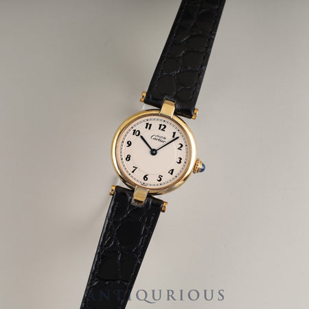 Cartier Must Vendôme VLC SM 590004 Quartz Caliber 90 SV925 Leather Strap with Genuine GP Buckle, Arabic Dial, Overhauled