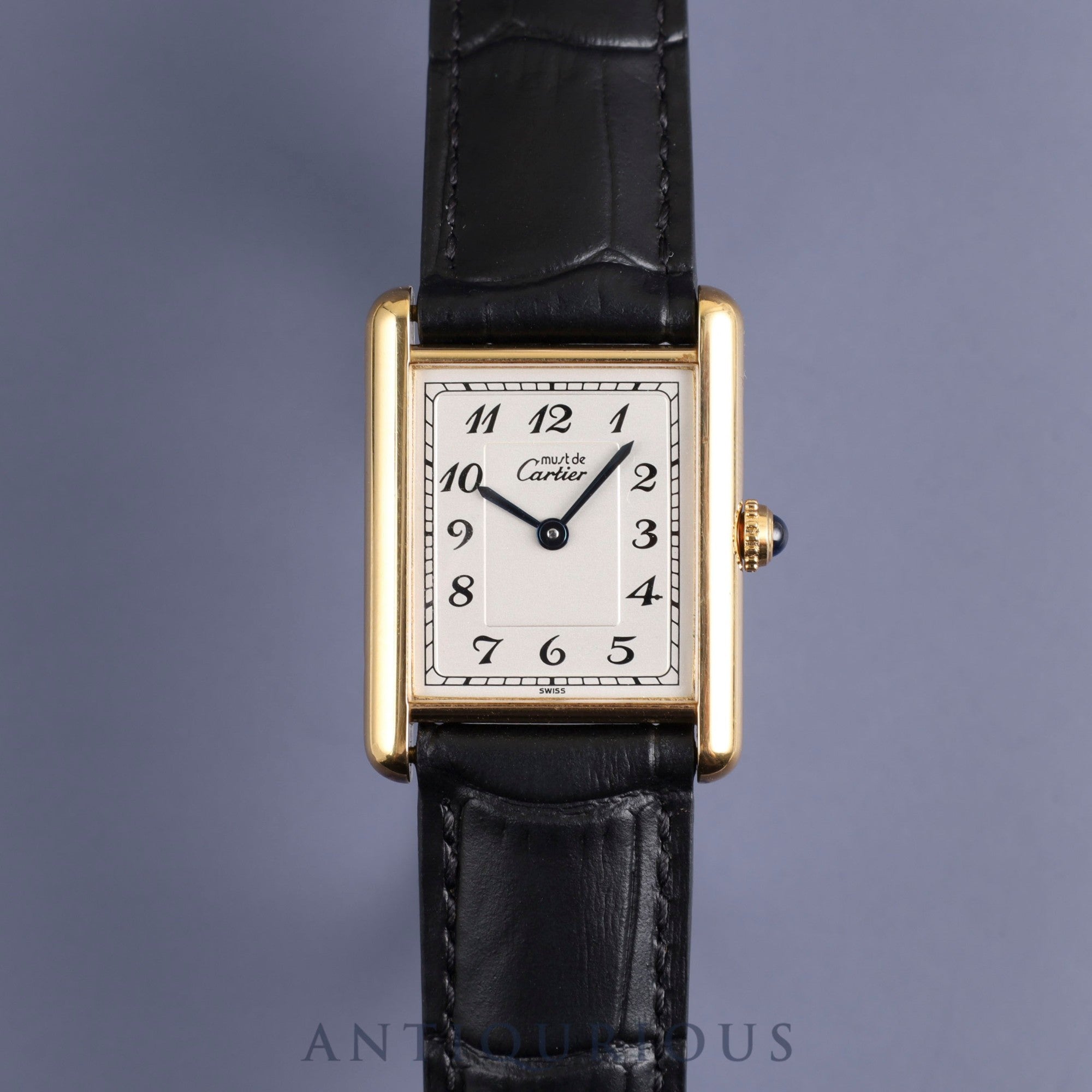 Cartier Must Tank LM 590005 Quartz Cal.90 SV925 Leather Genuine D-buckle (GP) White Arabic dial Overhauled