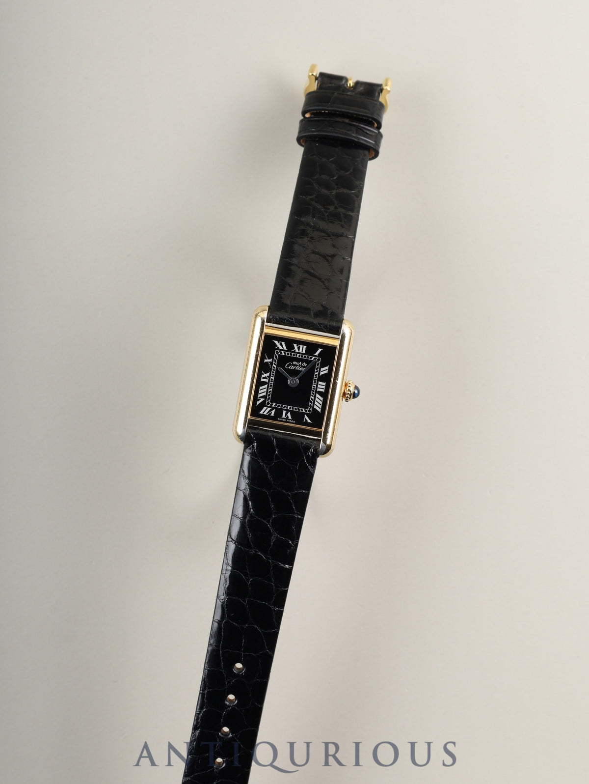 Cartier Must Tank SM Hand-wound SV925 Leather Genuine Pin Buckle (GP) Black Roman Dial (SWISS MADE marking) International Perpetual Guarantee (1984) Overhauled