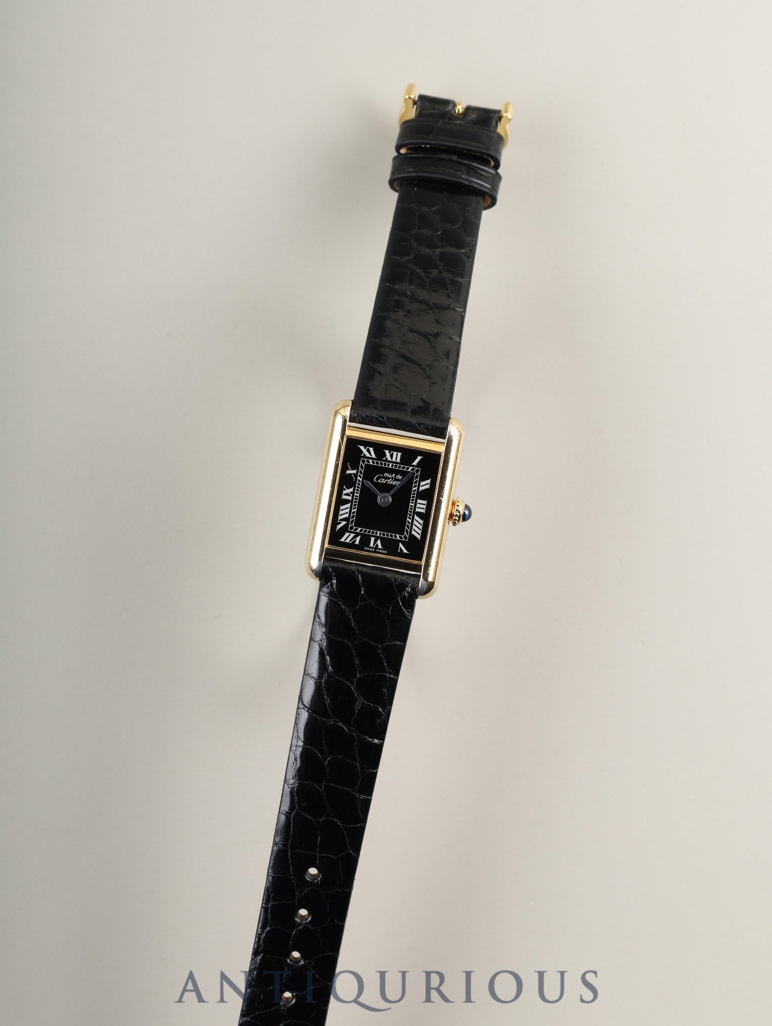 カルティエ マストタンク SM 手巻き SV925 革 純正ピンバックル(GP) ブラックローマン文字盤(SWISS MADE表記)国際永久保証書(1984年) オーバーホール済み