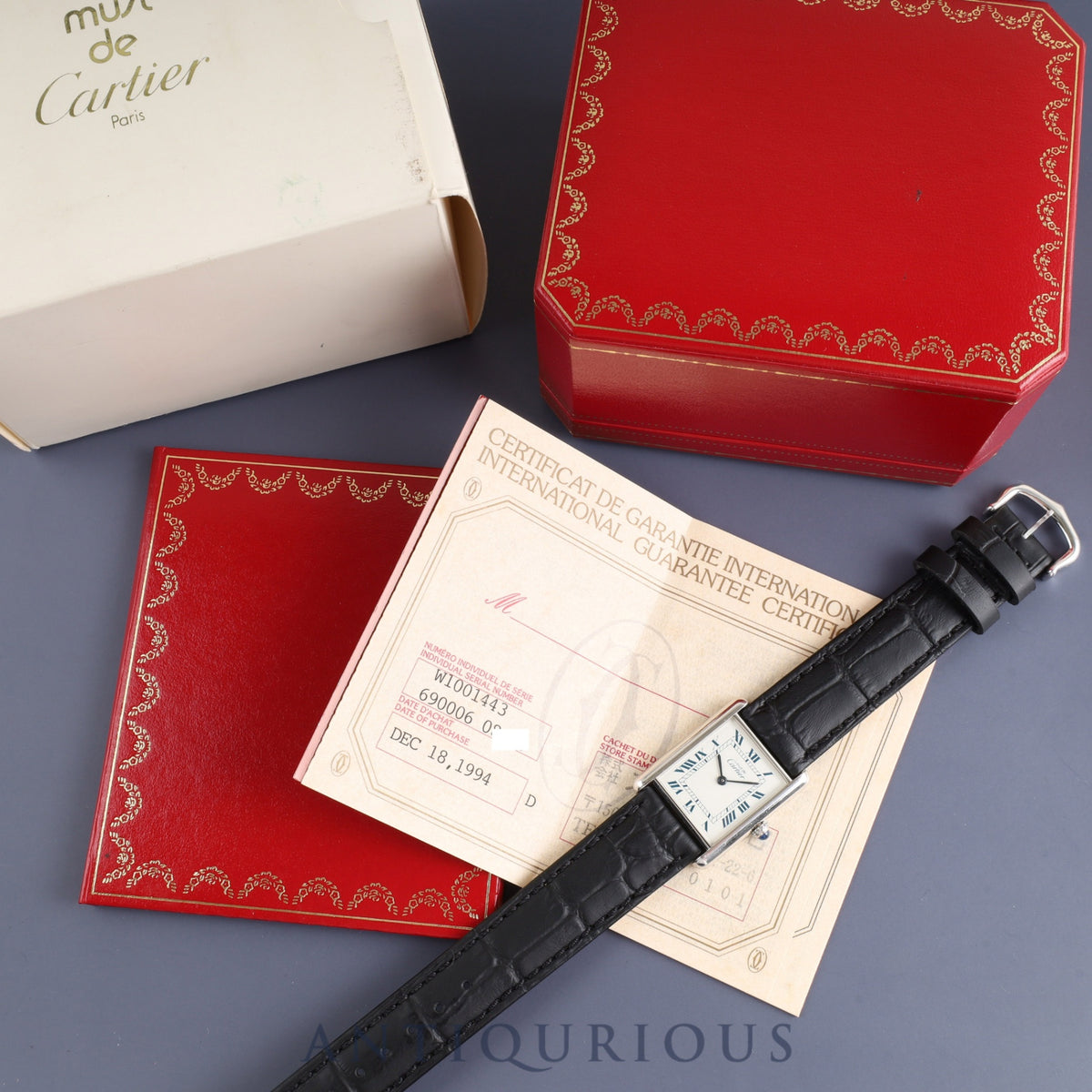 Cartier Must Tank LM W1001443 / 690006 Quartz Cal.90 SV925 Leather Genuine buckle (SS) White Roman dial Box Booklet Warranty (1994) Overhauled