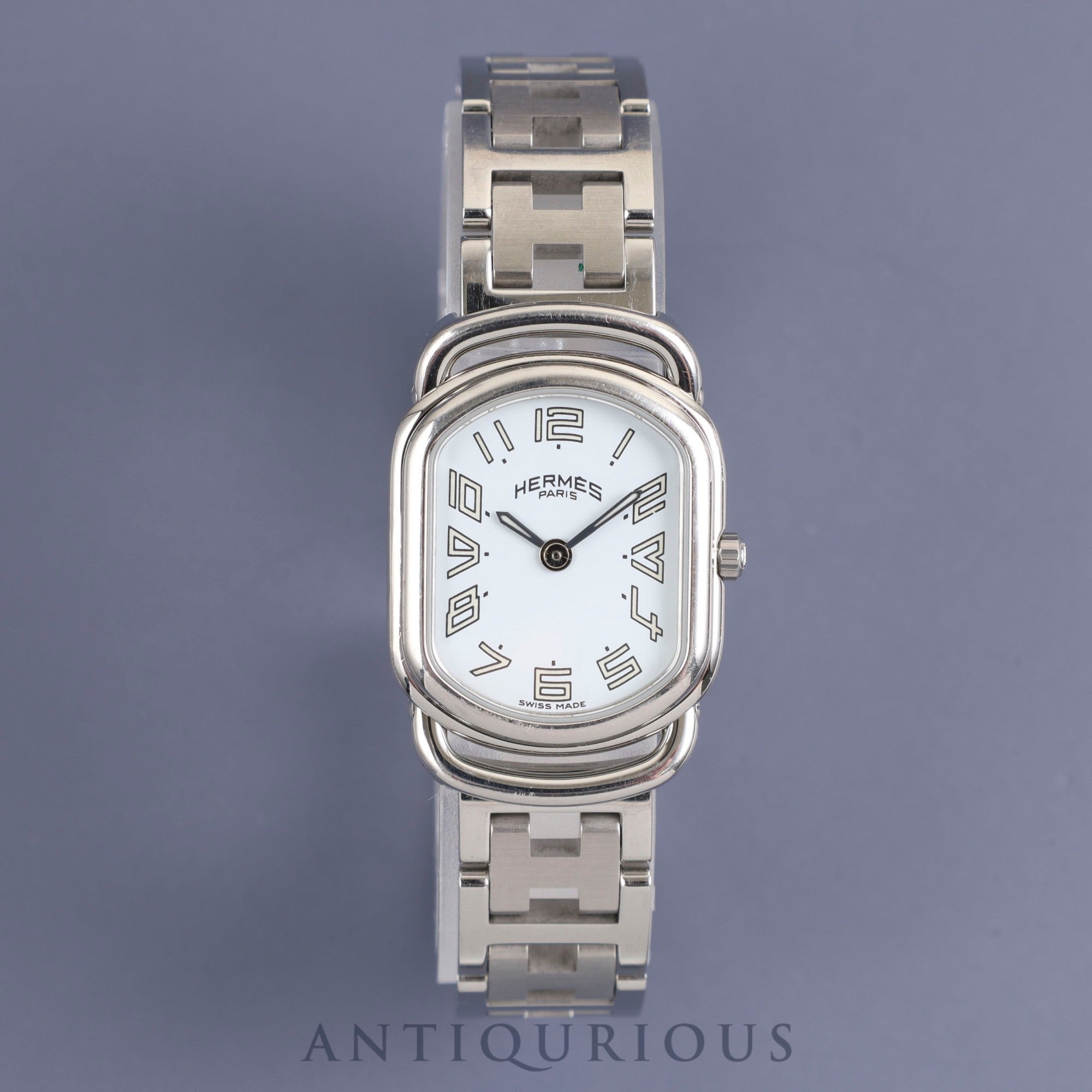 Hermes Rally RA1.210 Quartz Cal.976.001 SS White Dial Warranty (2002) Box Overhauled