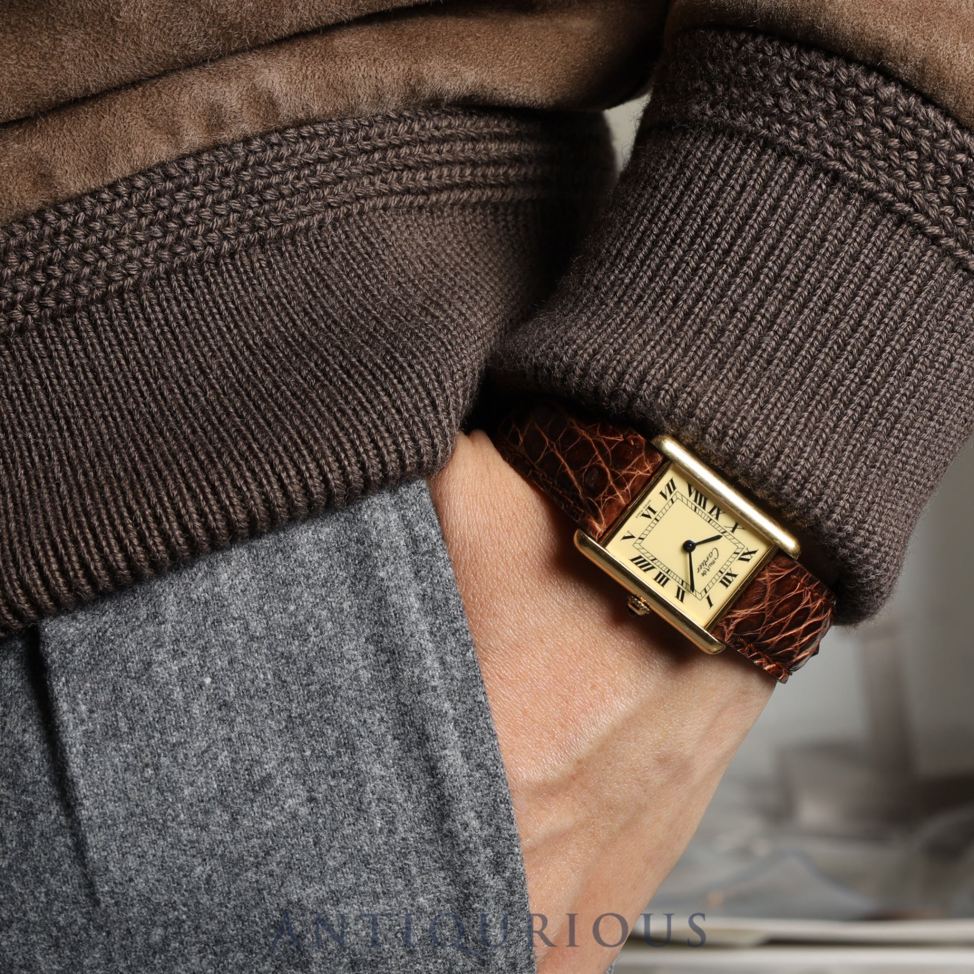 Cartier Must Tank LM 590005 Quartz SV925 Leather Genuine Buckle (GP) Ivory Roman Dial Complete service (full maintenance) completed at Cartier boutique