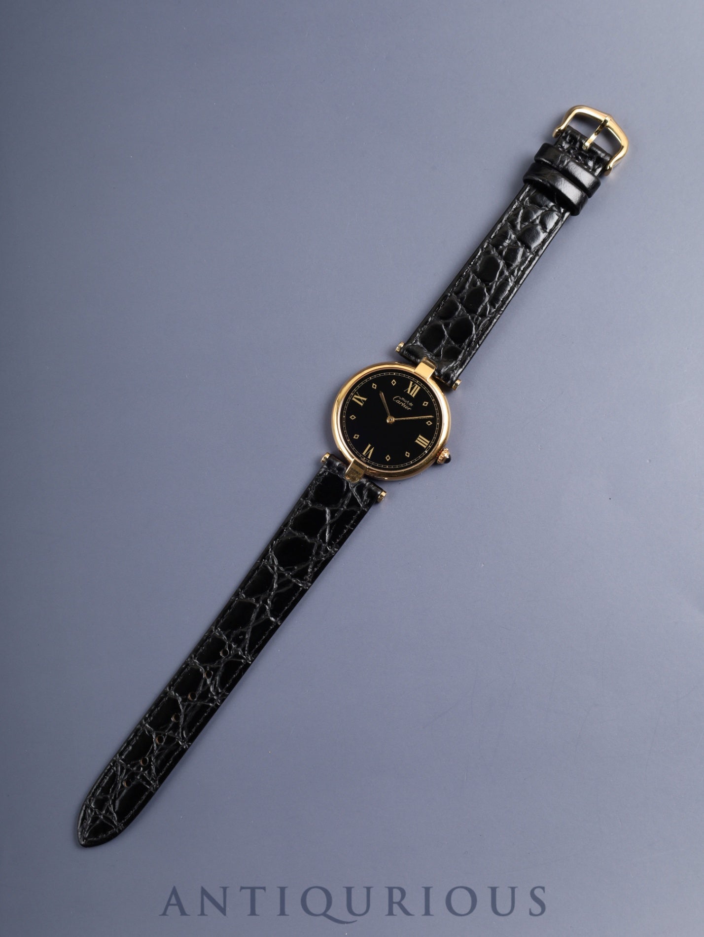 カルティエ マスト ヴァンドーム VLC LM 590003 クォーツ Cal.90 SV925 革 純正尾錠(GP) ブラック飛びローマン文字盤 オーバーホール済み