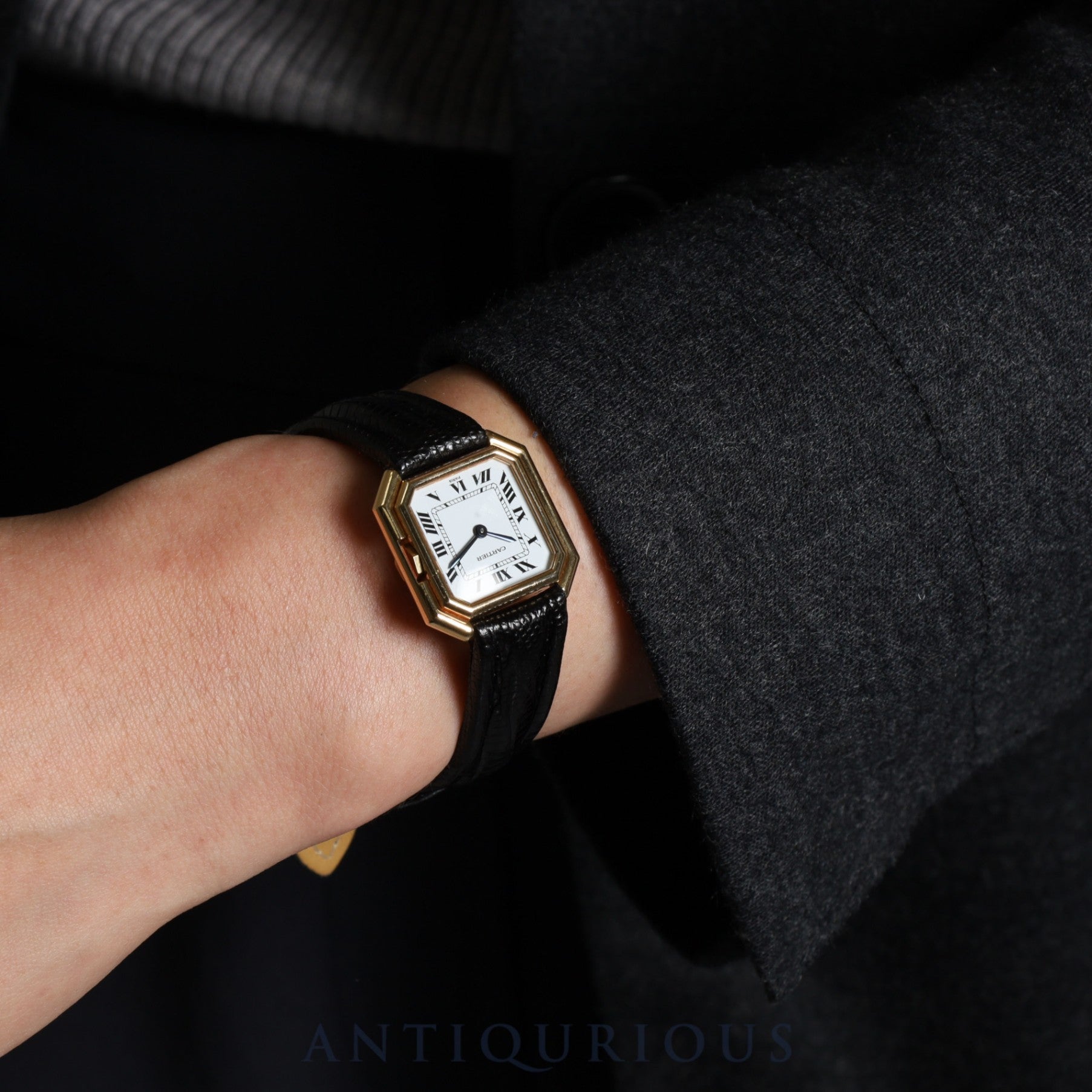 カルティエ サンチュール SM 78100 手巻き Cal.78-1 YG 革 純正尾錠(750YG)ホワイトローマン文字盤 オーバーホール済み