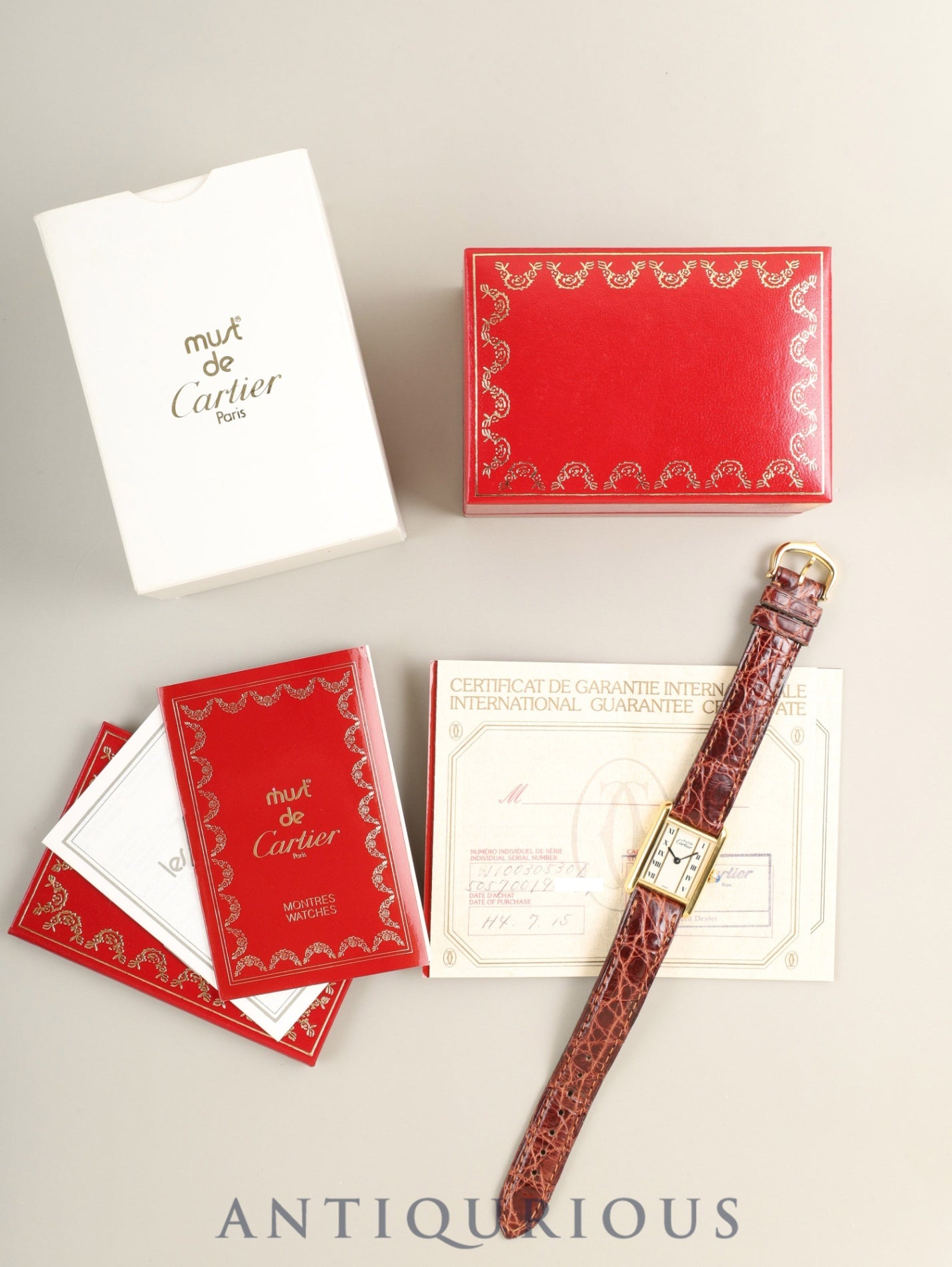 Cartier Must Tank SM W1003053 / 5057001 Quartz Cal.057 SV925 Genuine Leather Strap Genuine Pin Buckle (GP) Straight Roman Dial (SWISS marking) Box, Booklets, Warranty (1992) Overhauled, Polished