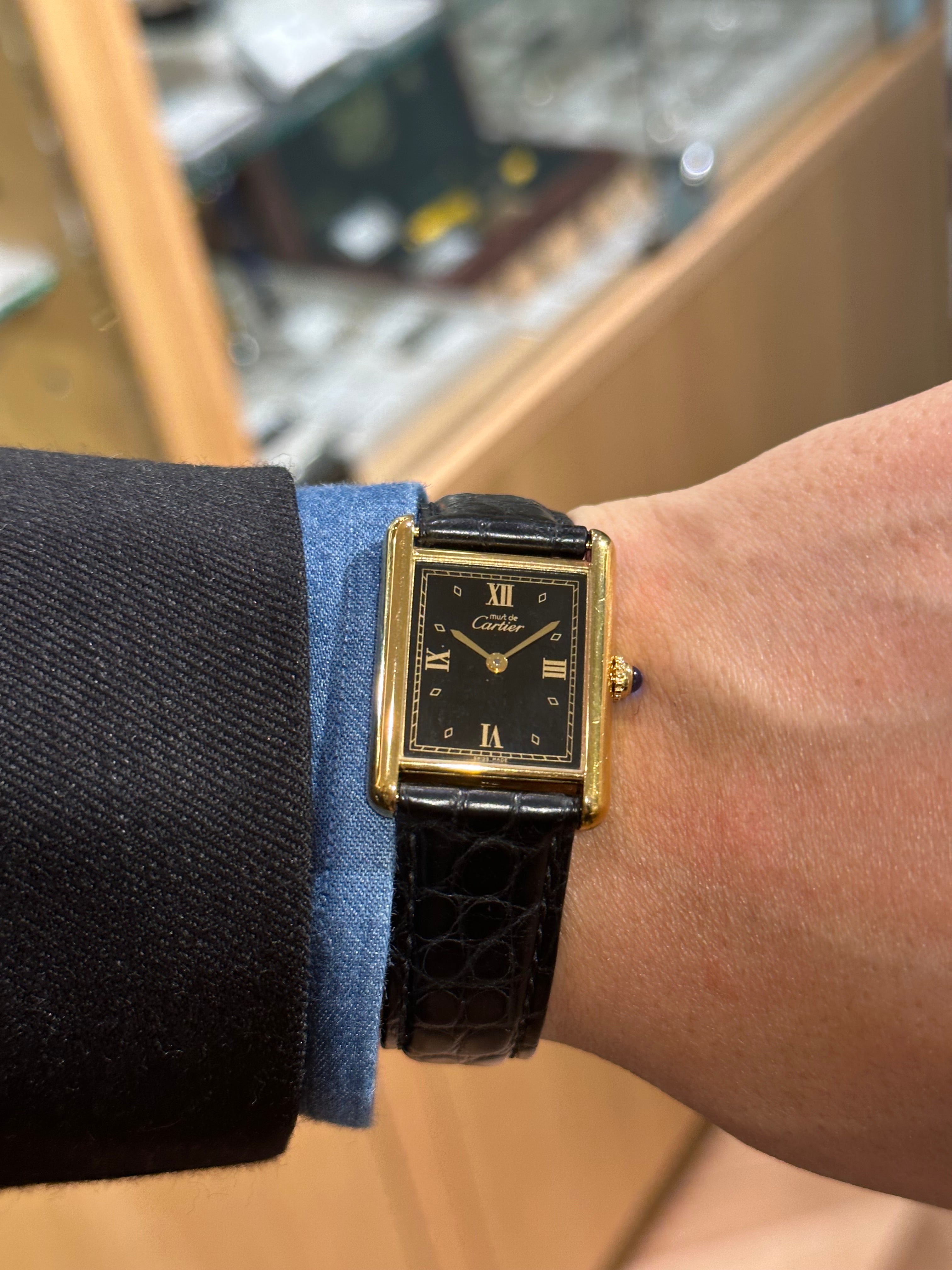 Cartier Must Tank LM QZ Black Roman Dial Fully Serviced
