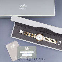 エルメス クリッパー 48 03 クォーツ Cal.- SS/GP SS/GP ホワイト文字盤 箱 冊子 保証書(1991年) オーバーホール済み