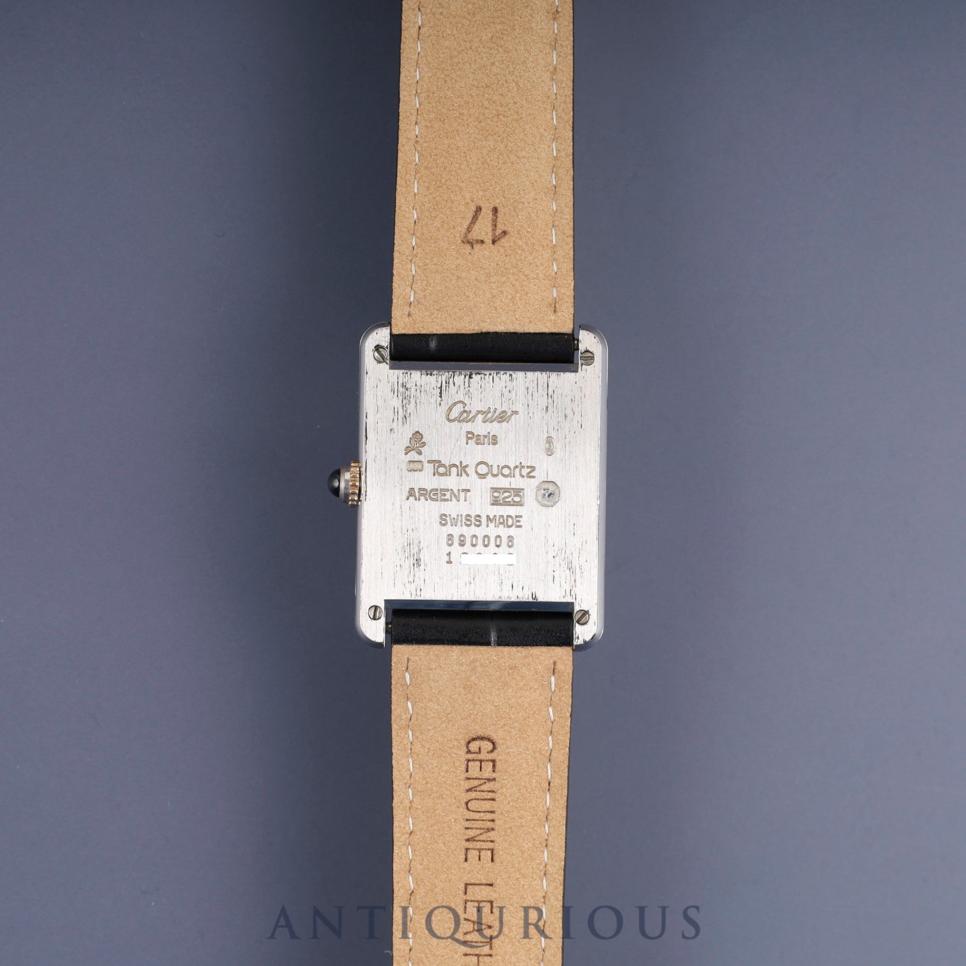 Cartier Must Tank LM 690006, Quartz, Caliber 90, SV925, Leather, Genuine D-buckle (SS), White Roman Dial, Circa 1982-Circa 1995, Overhauled