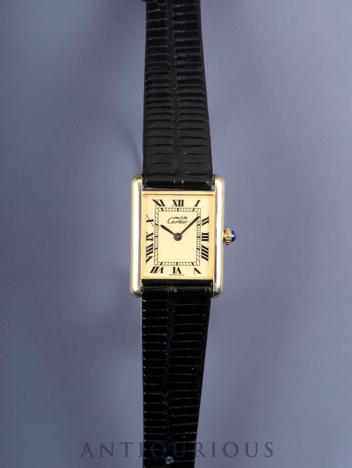 Cartier Must Tank LM, manual winding, SV925, leather, genuine buckle (GP), ivory Roman dial, complete service (full maintenance) completed at a Cartier boutique.