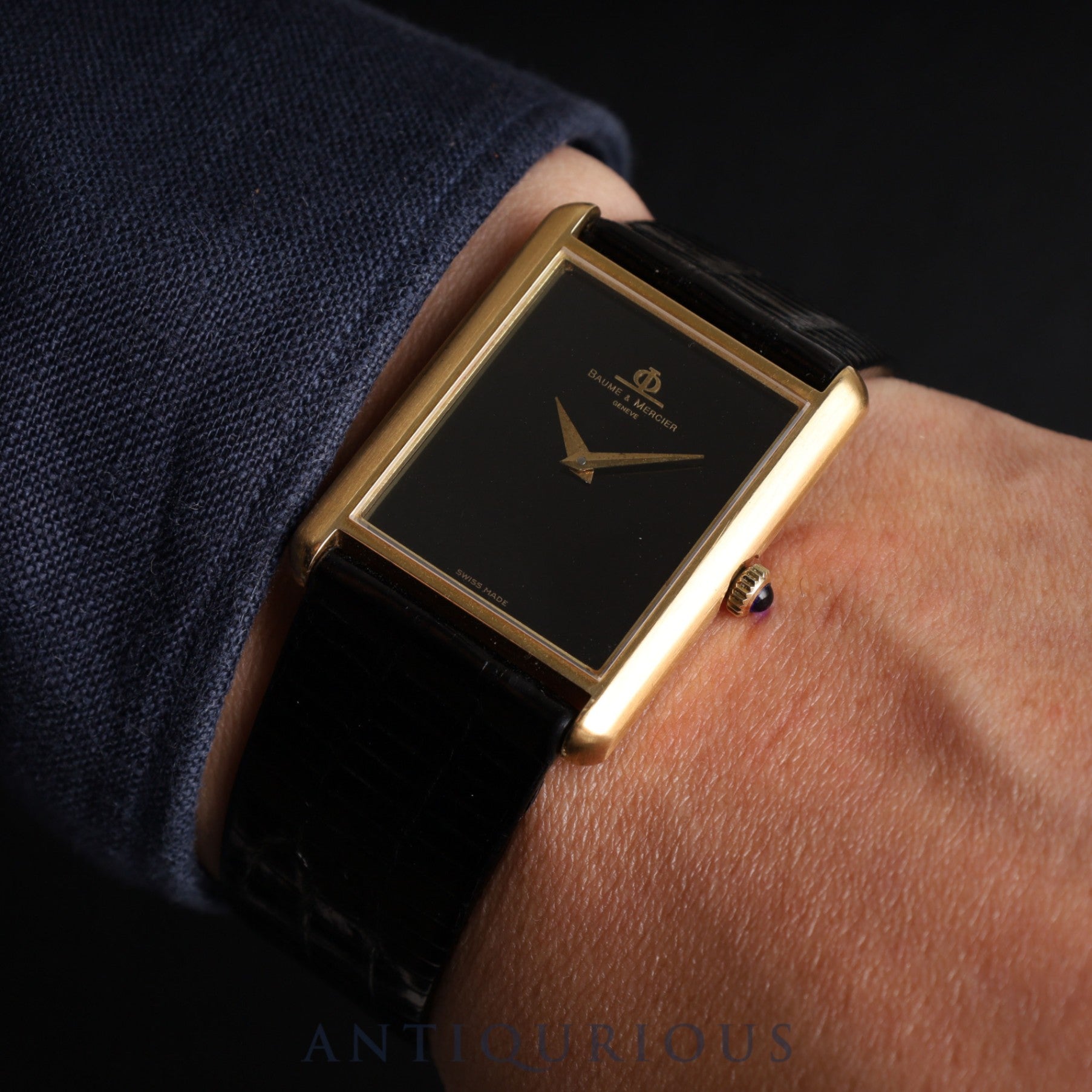 Baume & Mercier Rectangular 37059 (B) Manual winding Cal.8M775 750 Leather Genuine buckle (GP) Black (onyx) dial Overhauled