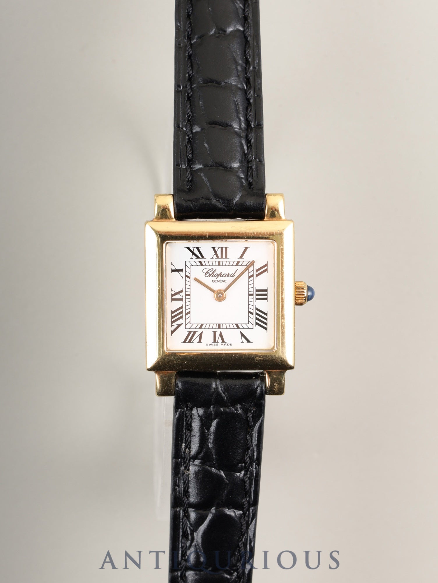 Chopard Classic Square 12/7366 Quartz Cal.976.001 750YG Leather Genuine Buckle (GP) White Roman Dial Box Booklet Warranty (2001) Genuine Strap Overhauled