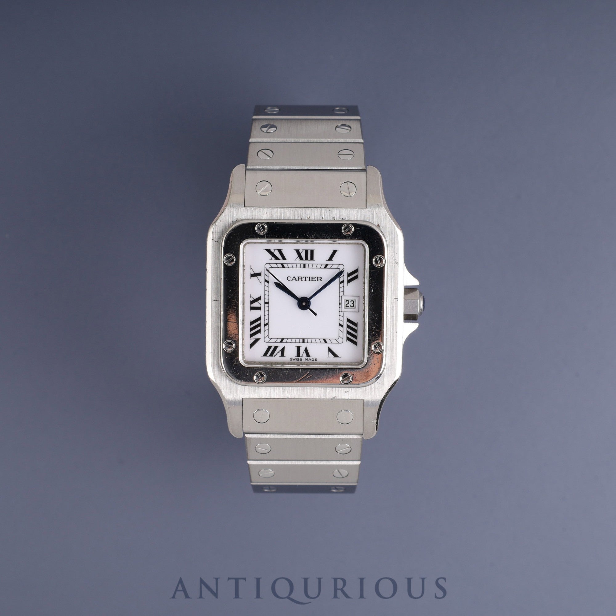 Cartier Santos Galbee LM 2960 Automatic Stainless Steel Watch with White Roman Dial. Completely serviced at a Cartier boutique.