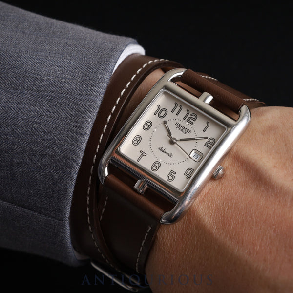 エルメス ケープコッド CC1.710 自動巻き SS 革 純正尾錠(SS)シルバー文字盤 箱 保証書(2001年)オーバーホール済み