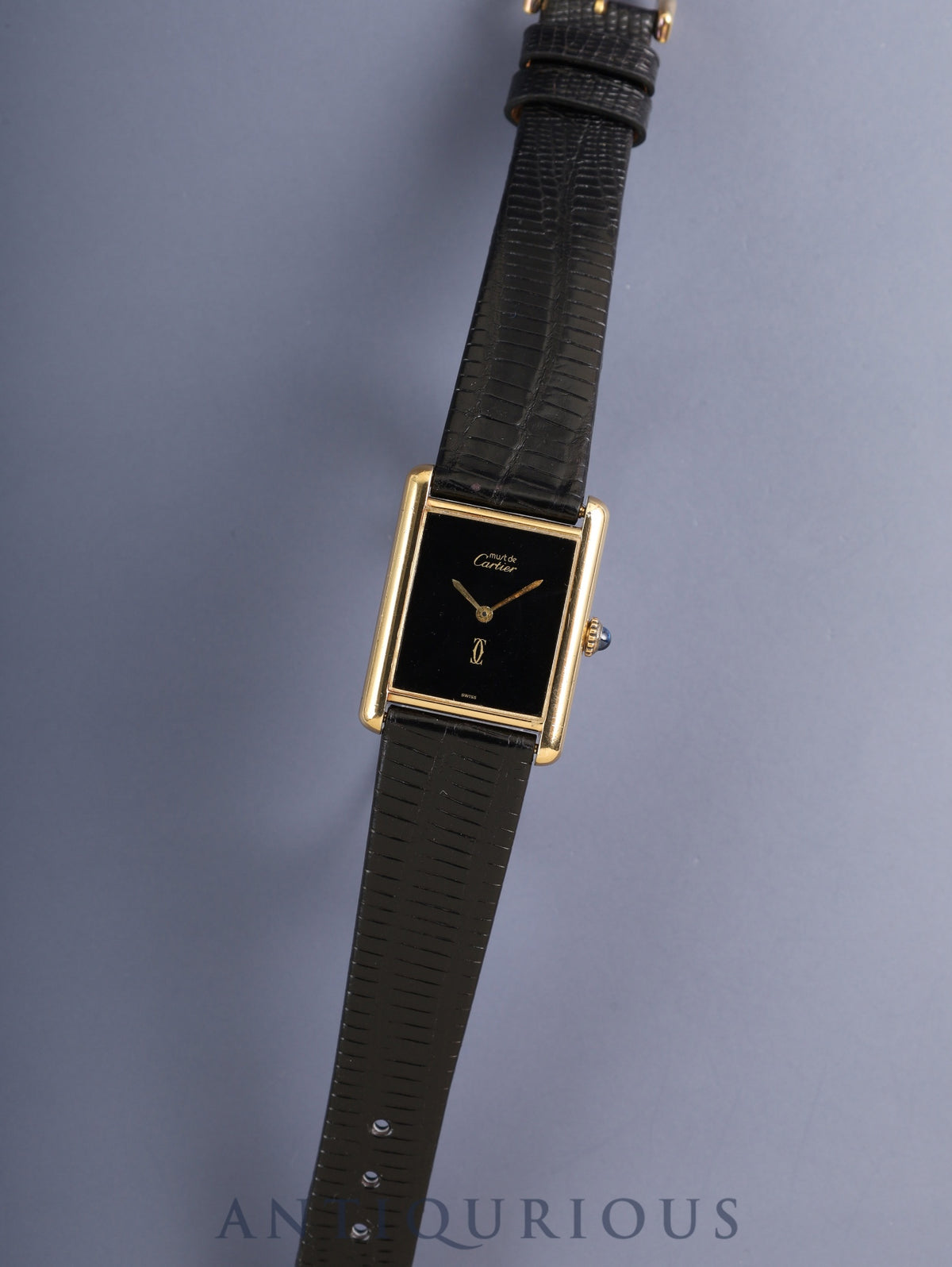 Cartier Must Tank LM Hand-wound Cal.78-1 SV925 Leather Genuine Pin Buckle (GP) Onyx Dial (SWISS marking) Overhauled