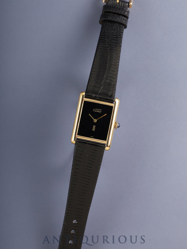 カルティエ マストタンク LM 手巻き Cal.78-1 SV925 革 純正ピンバックル(GP)オニキス文字盤(SWISS表記) オーバーホール済み